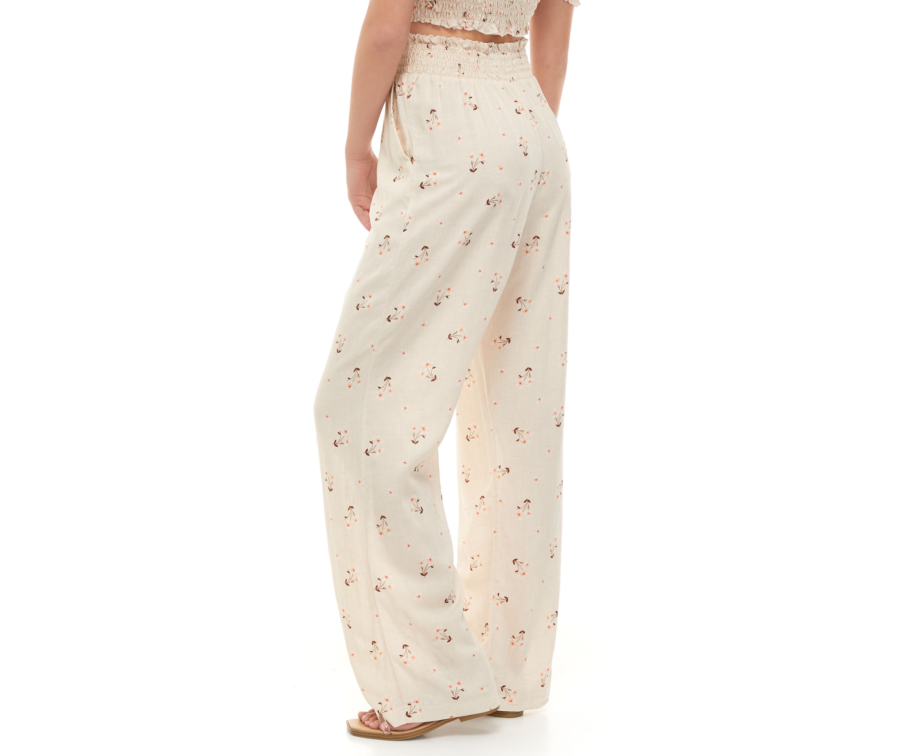 Juniors Smocked Waistband Floral Wide Leg Pants