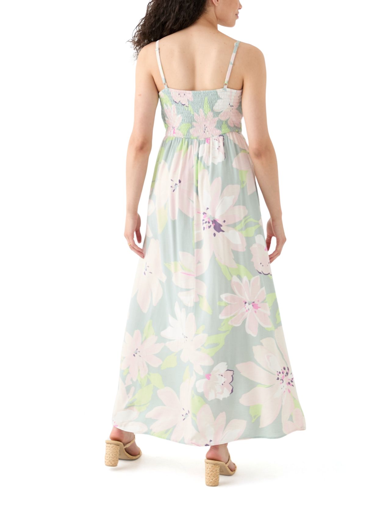 Womens Printed Rayon Challis Linen Maxi Dress