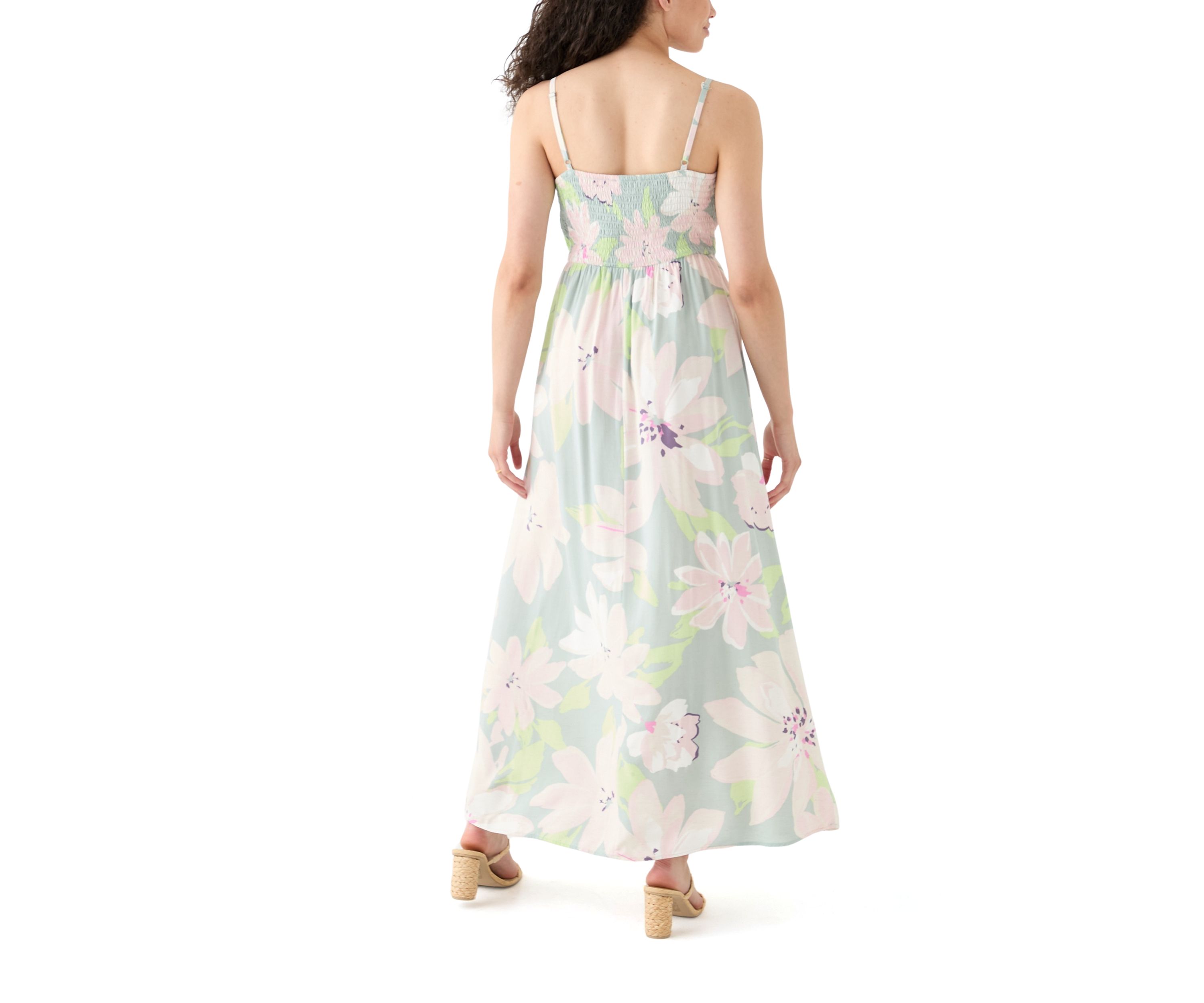 Womens Printed Rayon Challis Linen Maxi Dress