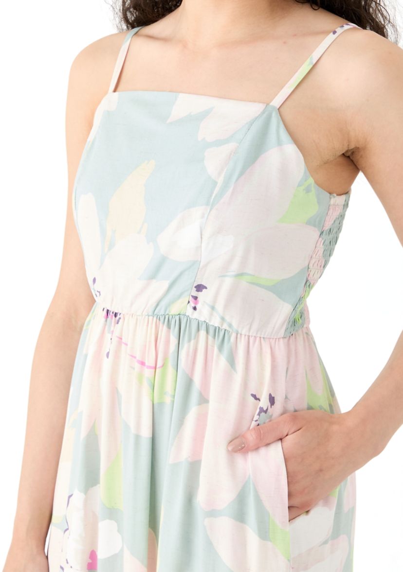 Womens Printed Rayon Challis Linen Maxi Dress