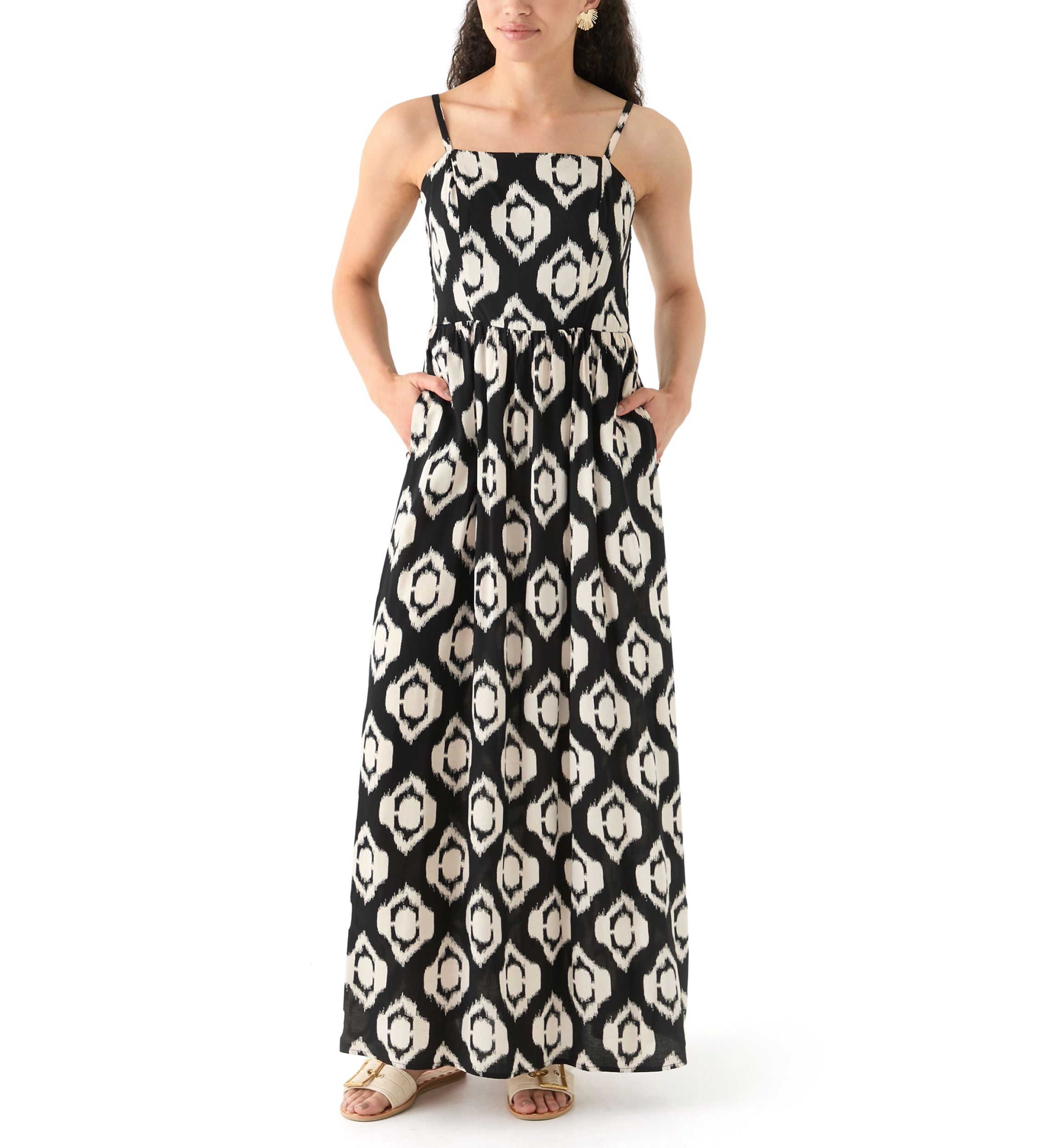 Womens Printed Rayon Challis Linen Maxi Dress