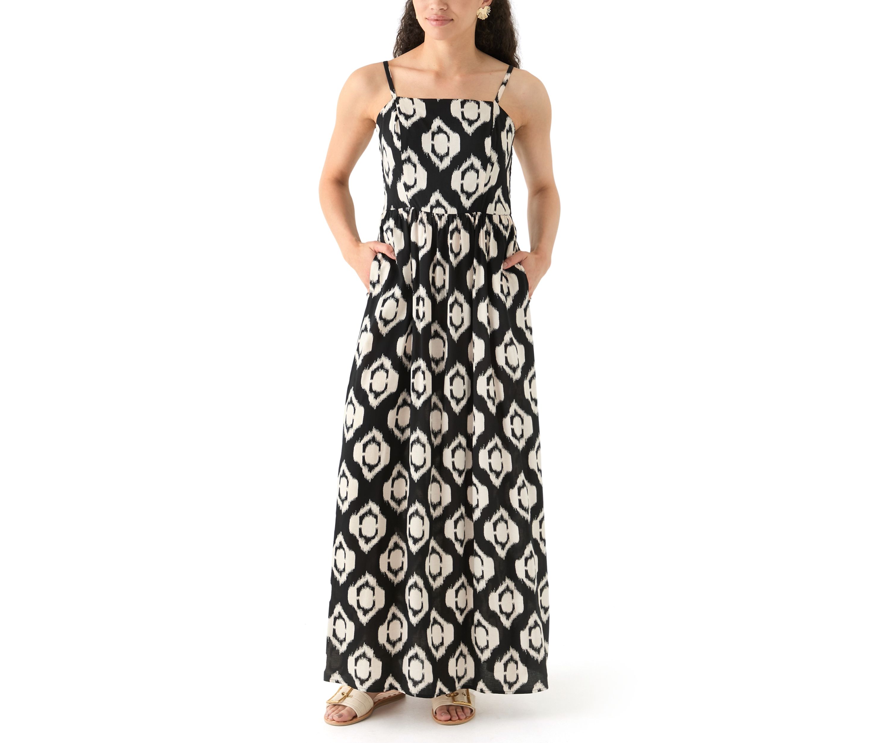 Womens Printed Rayon Challis Linen Maxi Dress