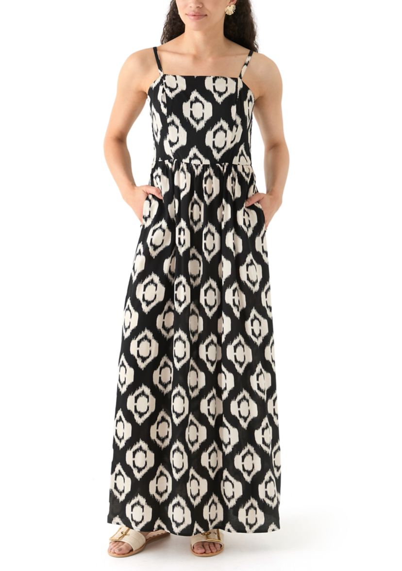 Womens Printed Rayon Challis Linen Maxi Dress