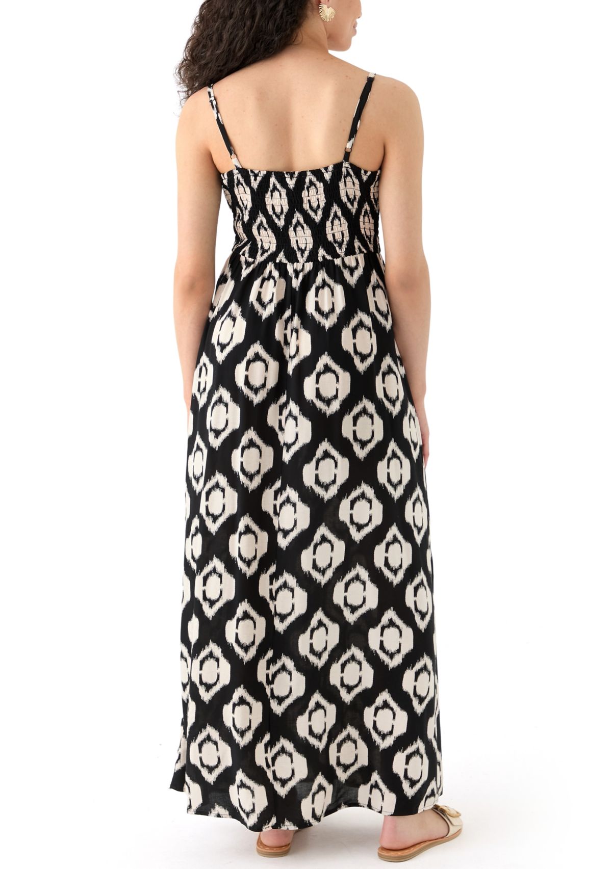 Womens Printed Rayon Challis Linen Maxi Dress