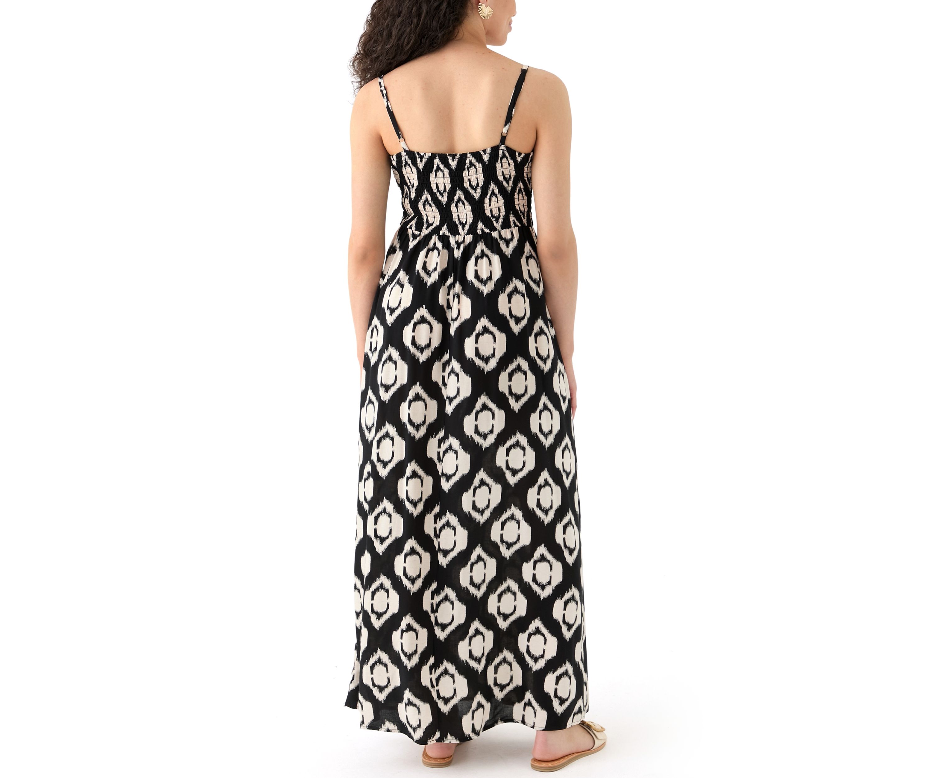 Womens Printed Rayon Challis Linen Maxi Dress