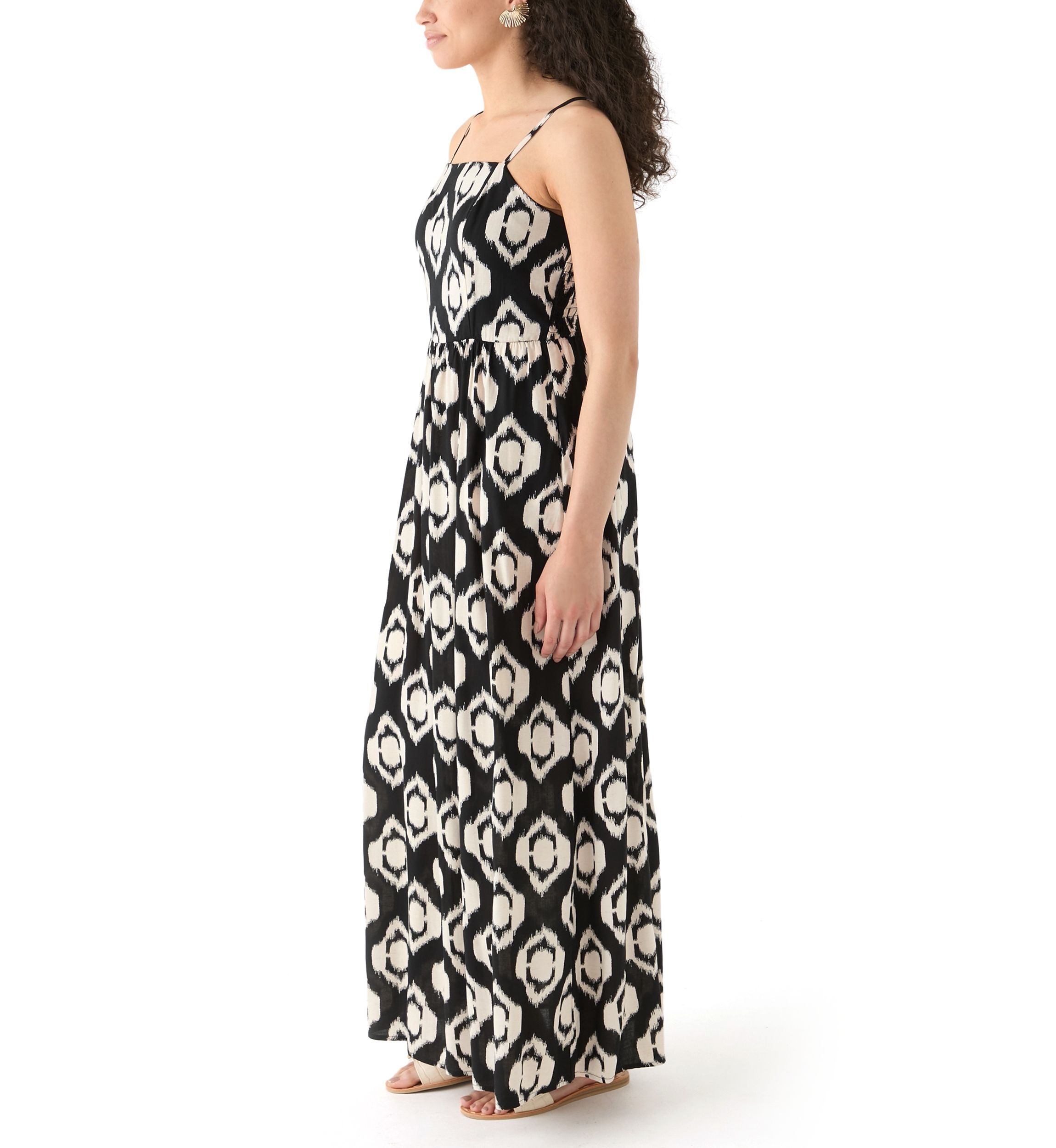 Womens Printed Rayon Challis Linen Maxi Dress