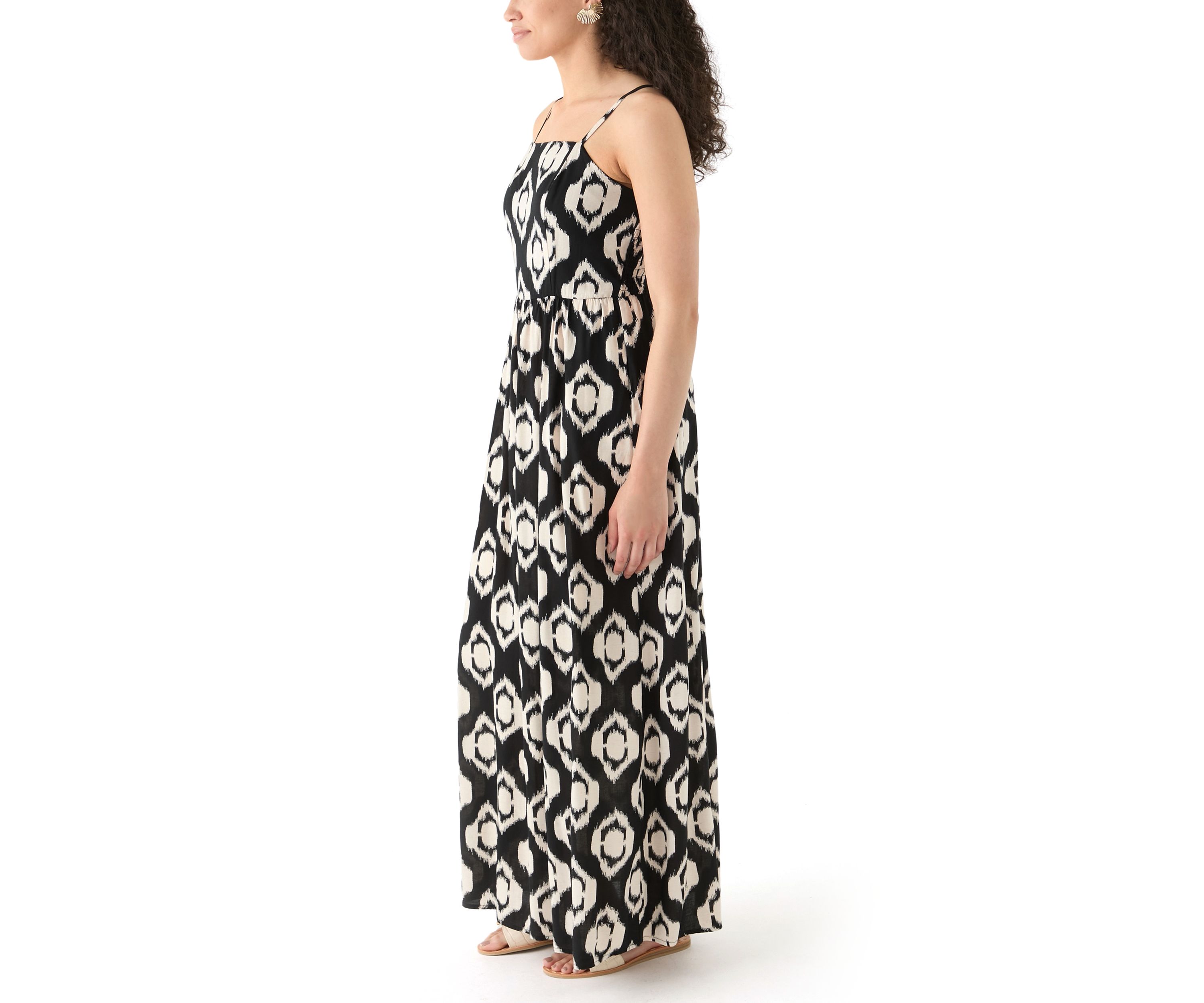 Womens Printed Rayon Challis Linen Maxi Dress