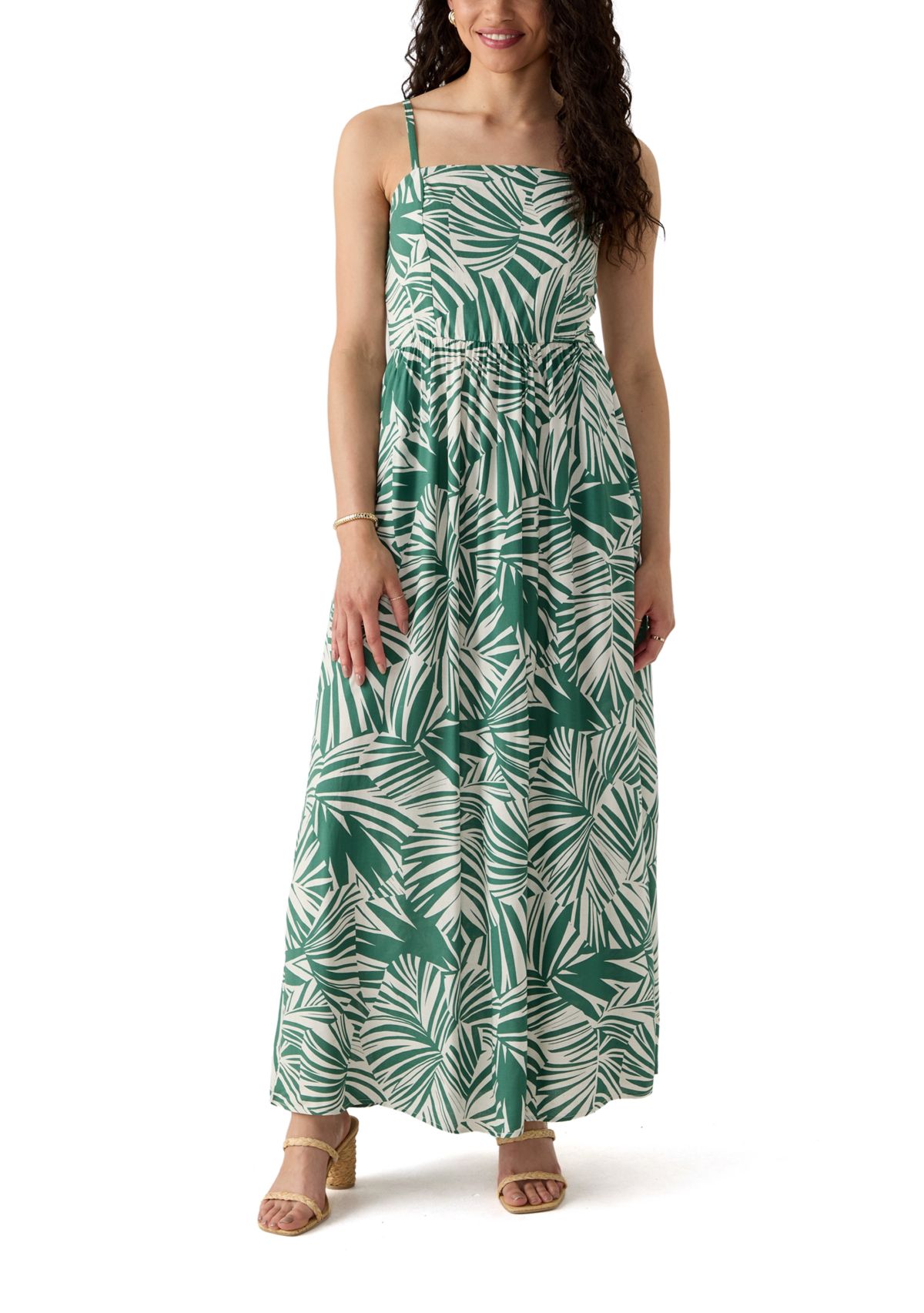 Womens Printed Rayon Challis Linen Maxi Dress