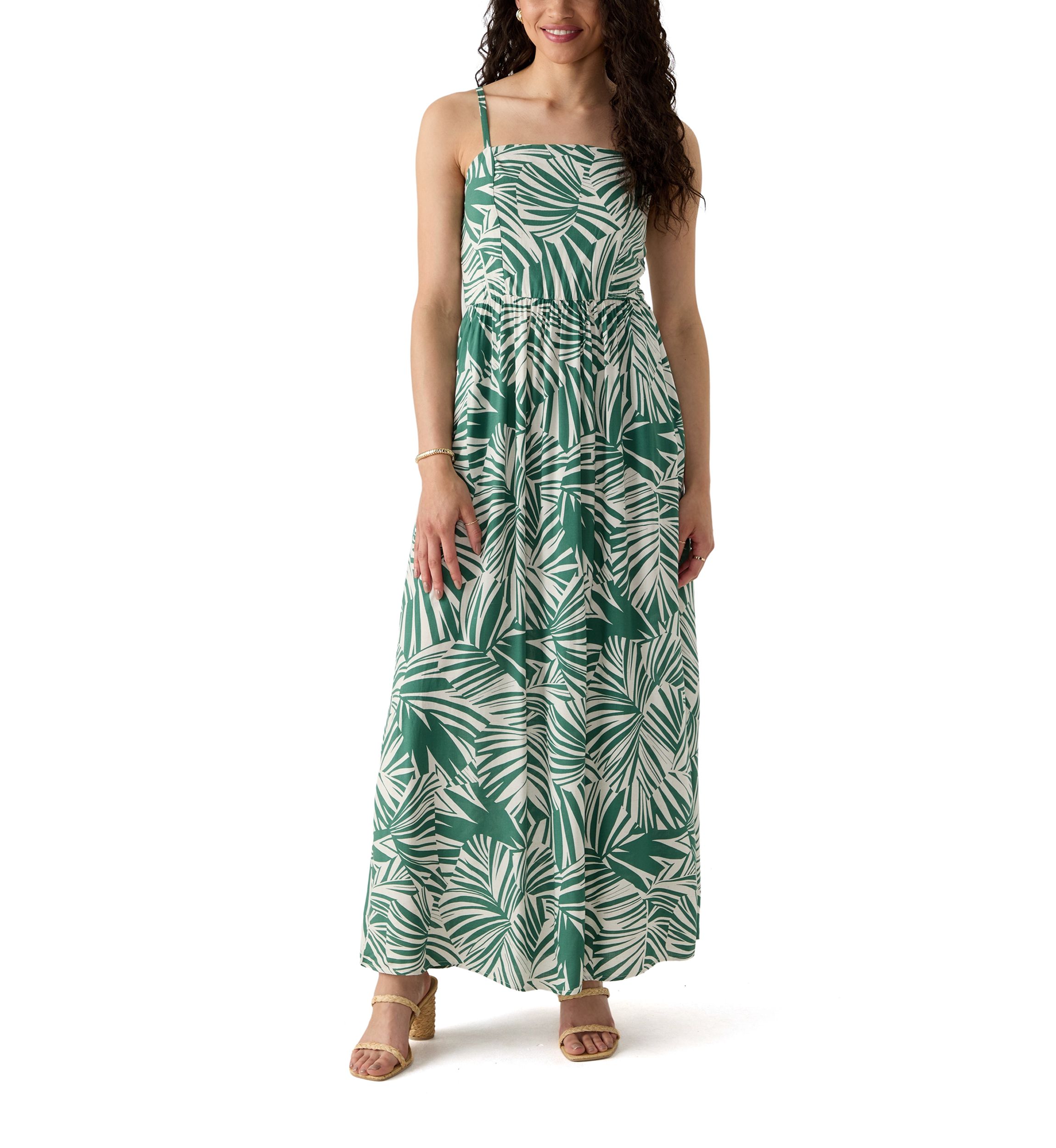Womens Printed Rayon Challis Linen Maxi Dress