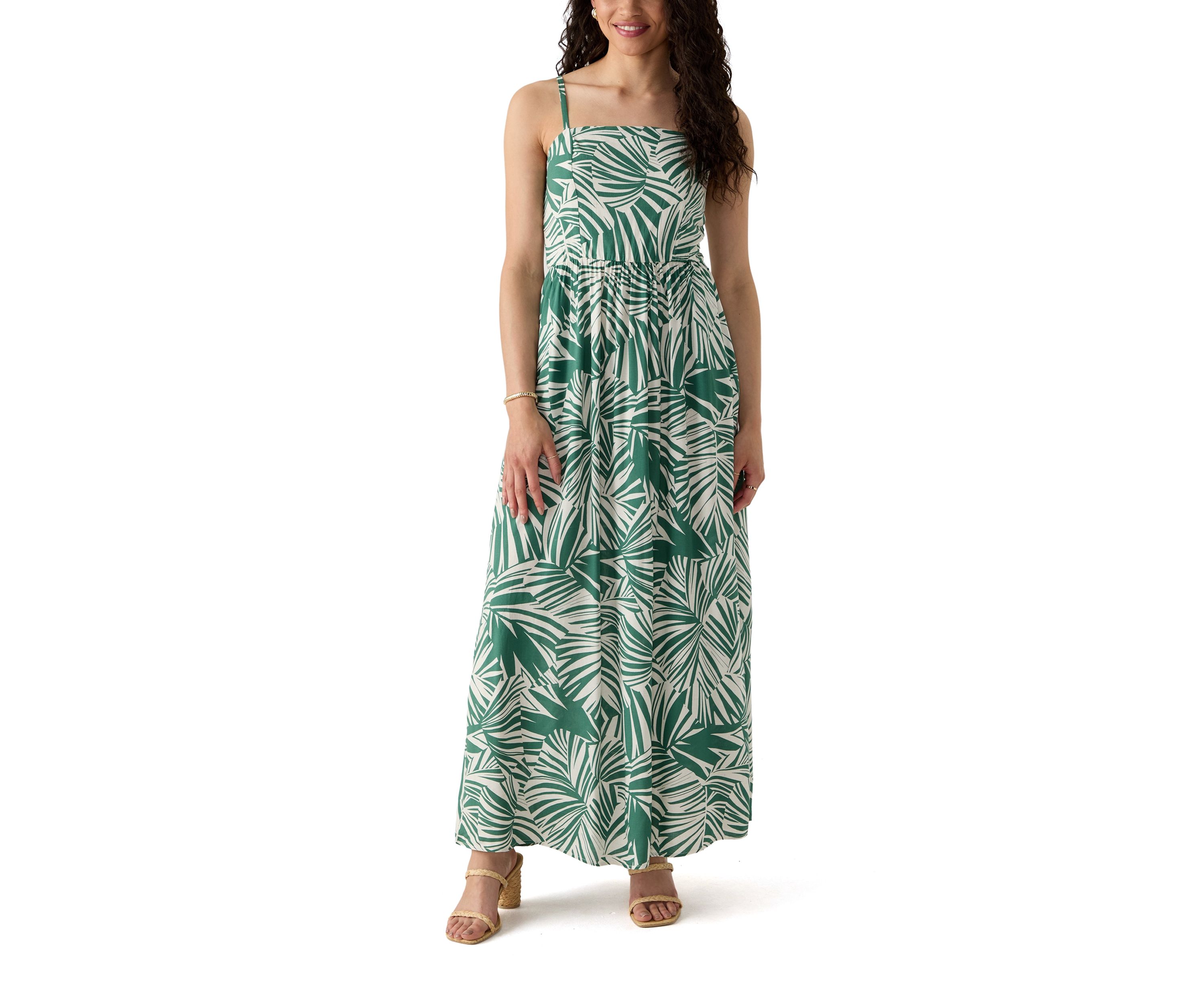Womens Printed Rayon Challis Linen Maxi Dress