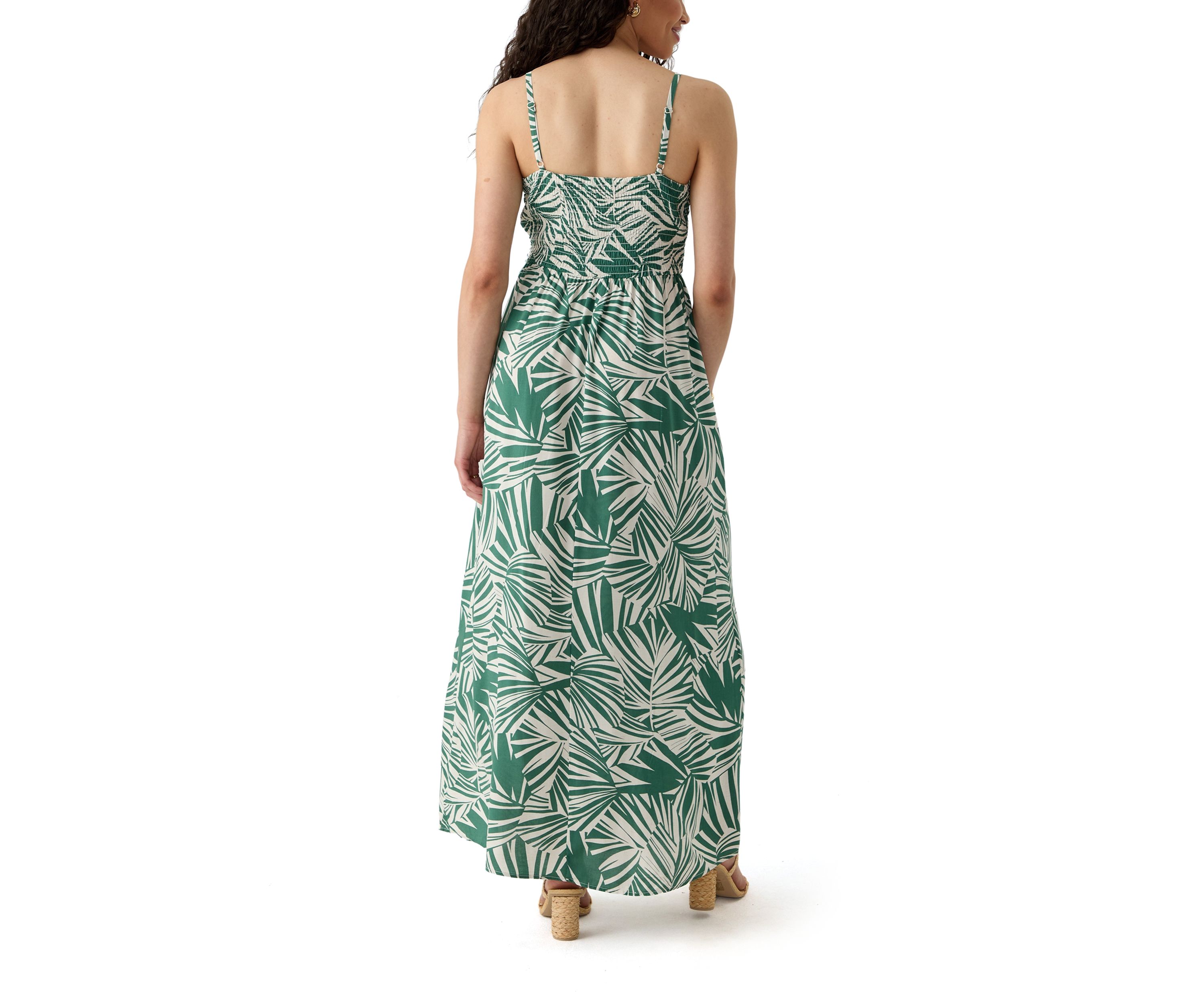 Womens Printed Rayon Challis Linen Maxi Dress