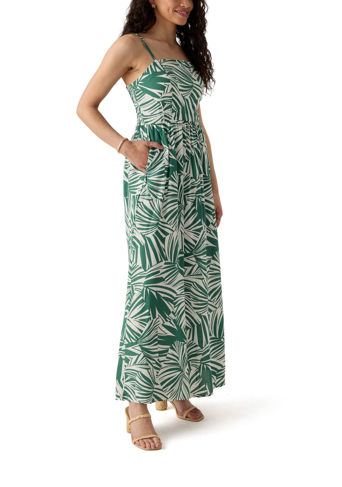 Womens Printed Rayon Challis Linen Maxi Dress