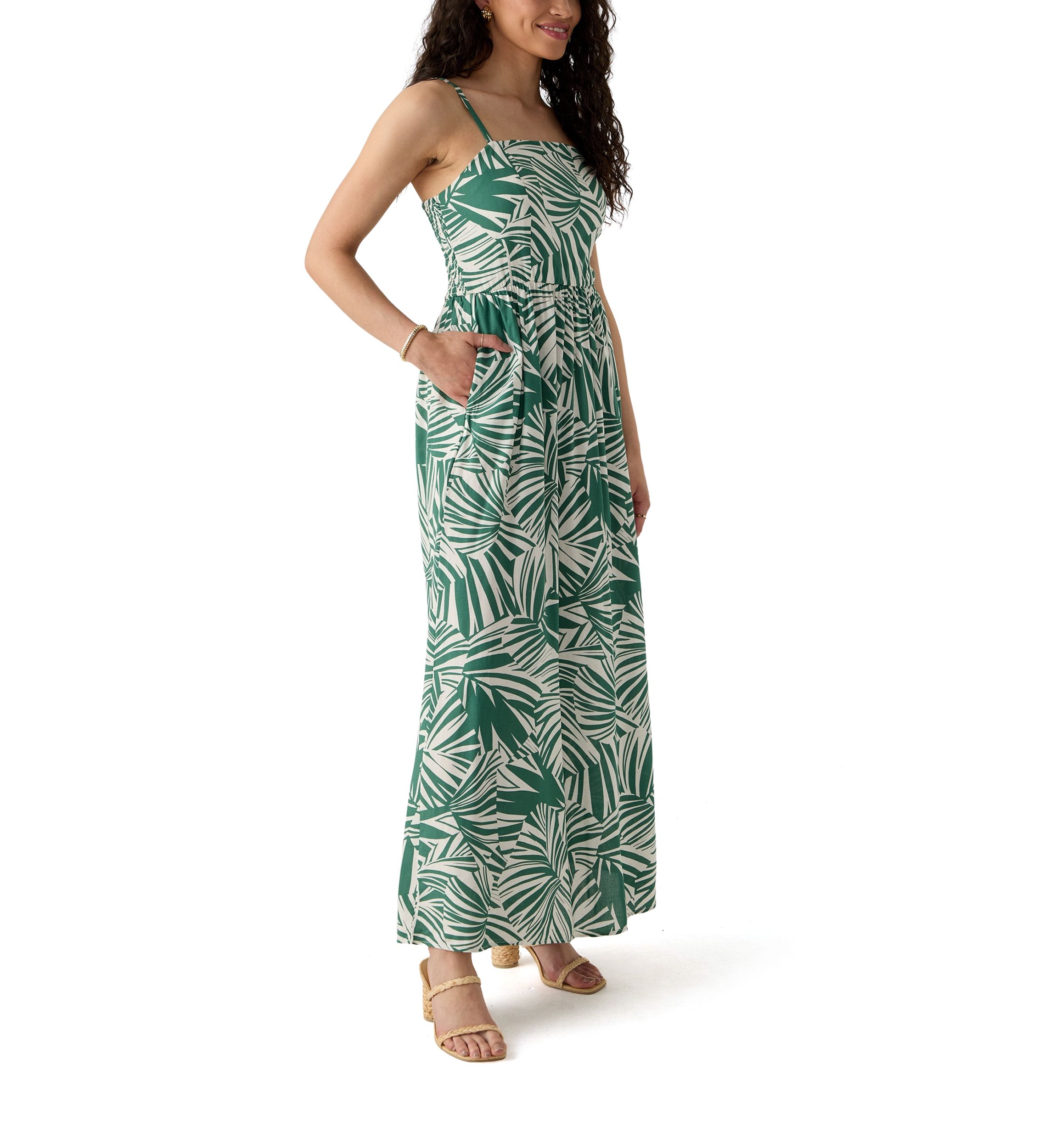 Womens Printed Rayon Challis Linen Maxi Dress