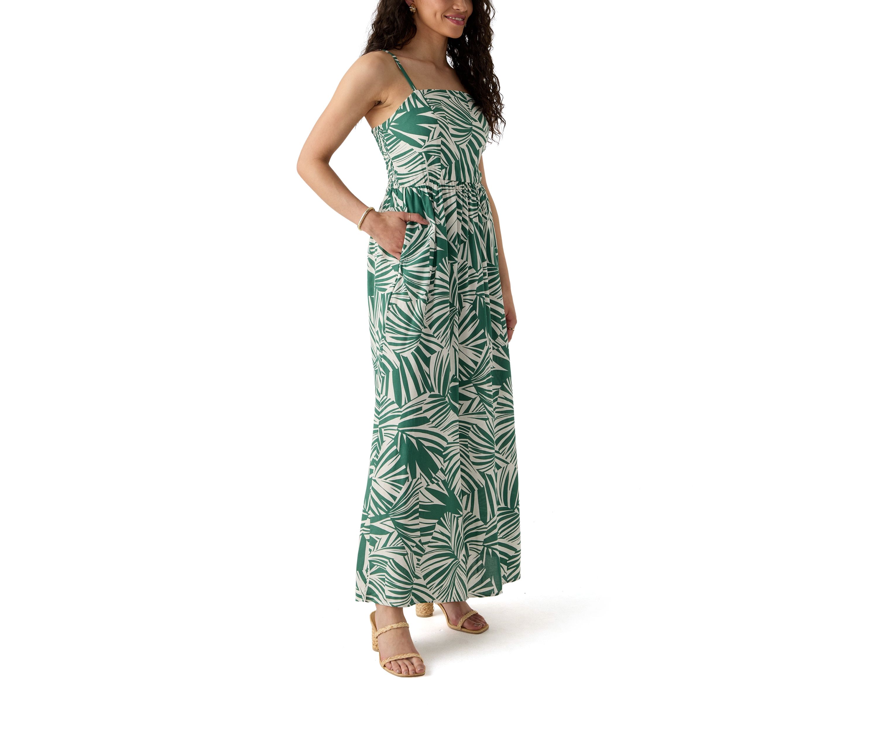 Womens Printed Rayon Challis Linen Maxi Dress