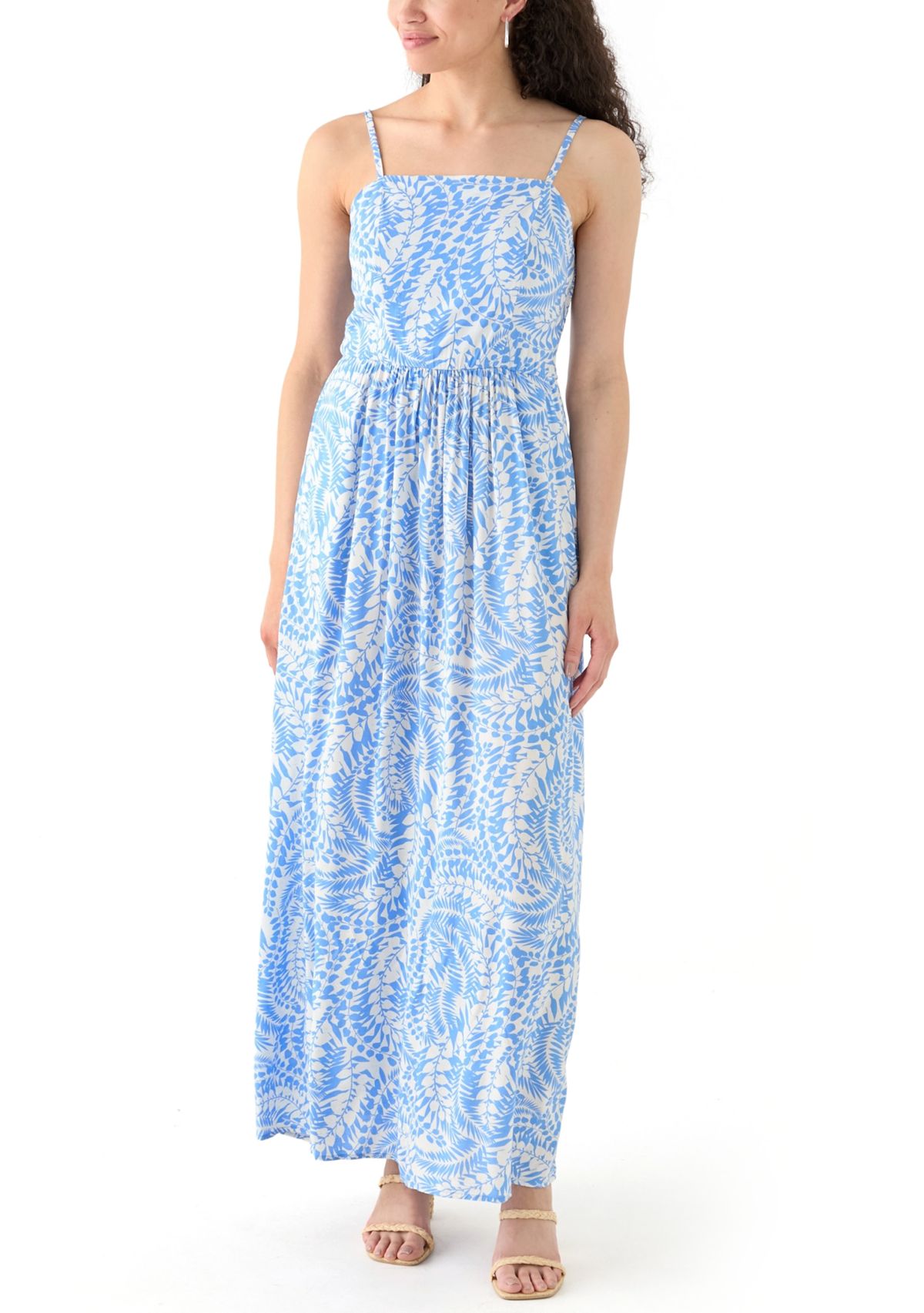 Womens Printed Rayon Challis Linen Maxi Dress