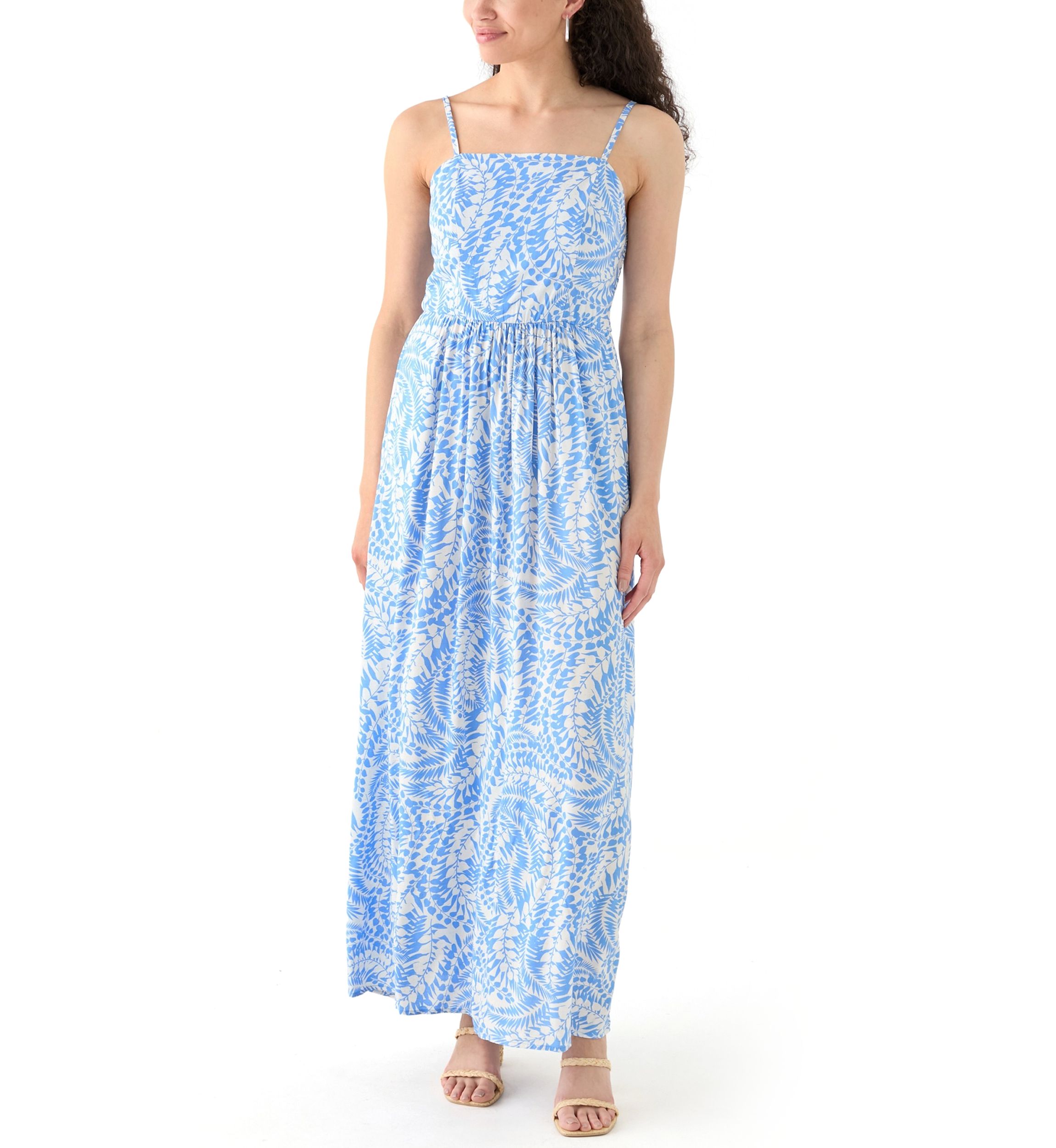 Womens Printed Rayon Challis Linen Maxi Dress