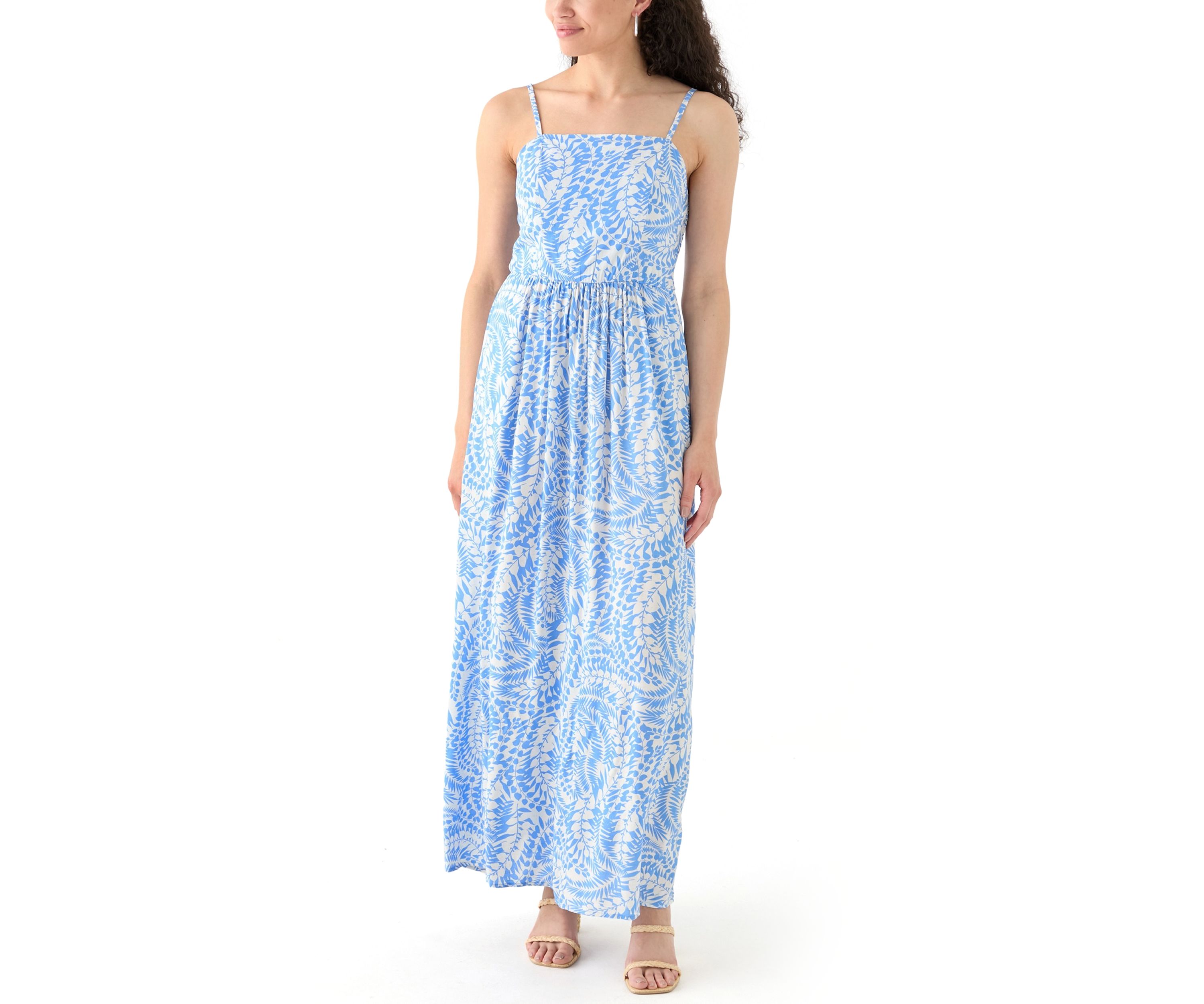 Womens Printed Rayon Challis Linen Maxi Dress