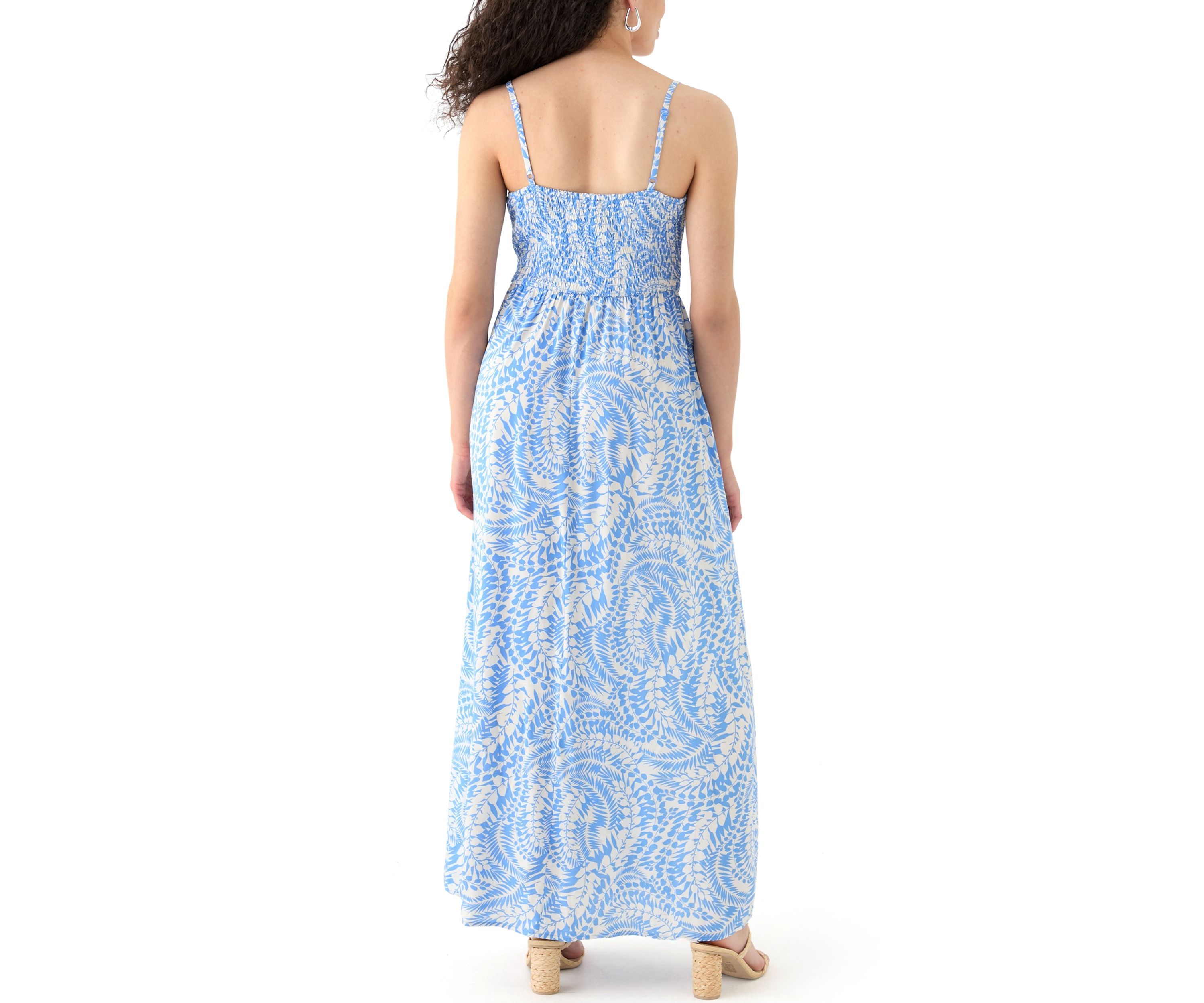 Womens Printed Rayon Challis Linen Maxi Dress