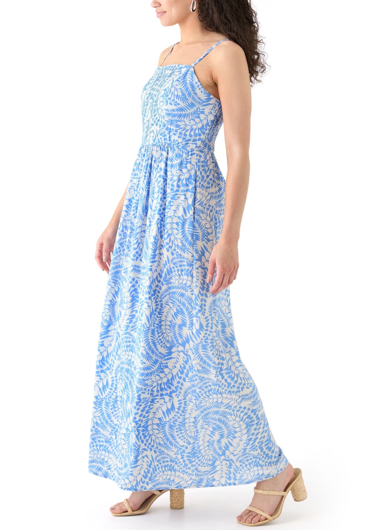 Womens Printed Rayon Challis Linen Maxi Dress