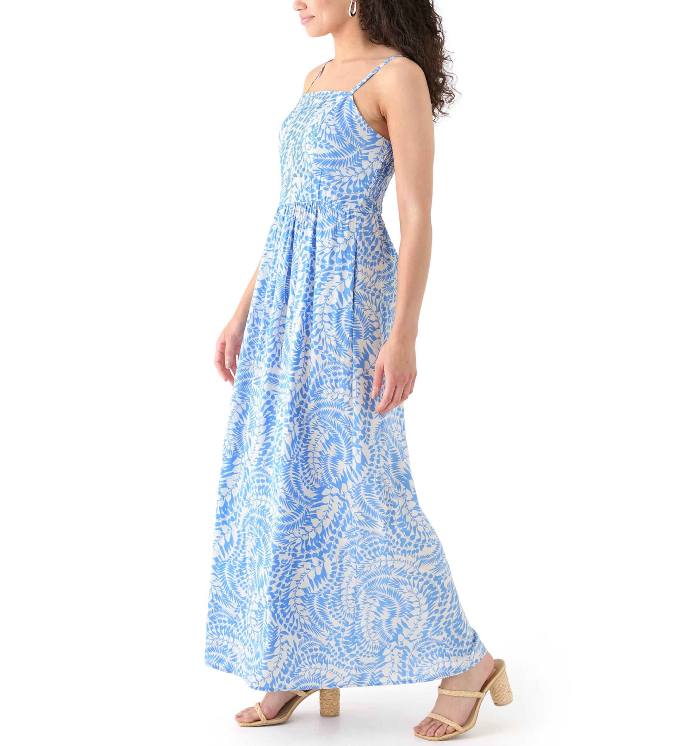 Womens Printed Rayon Challis Linen Maxi Dress