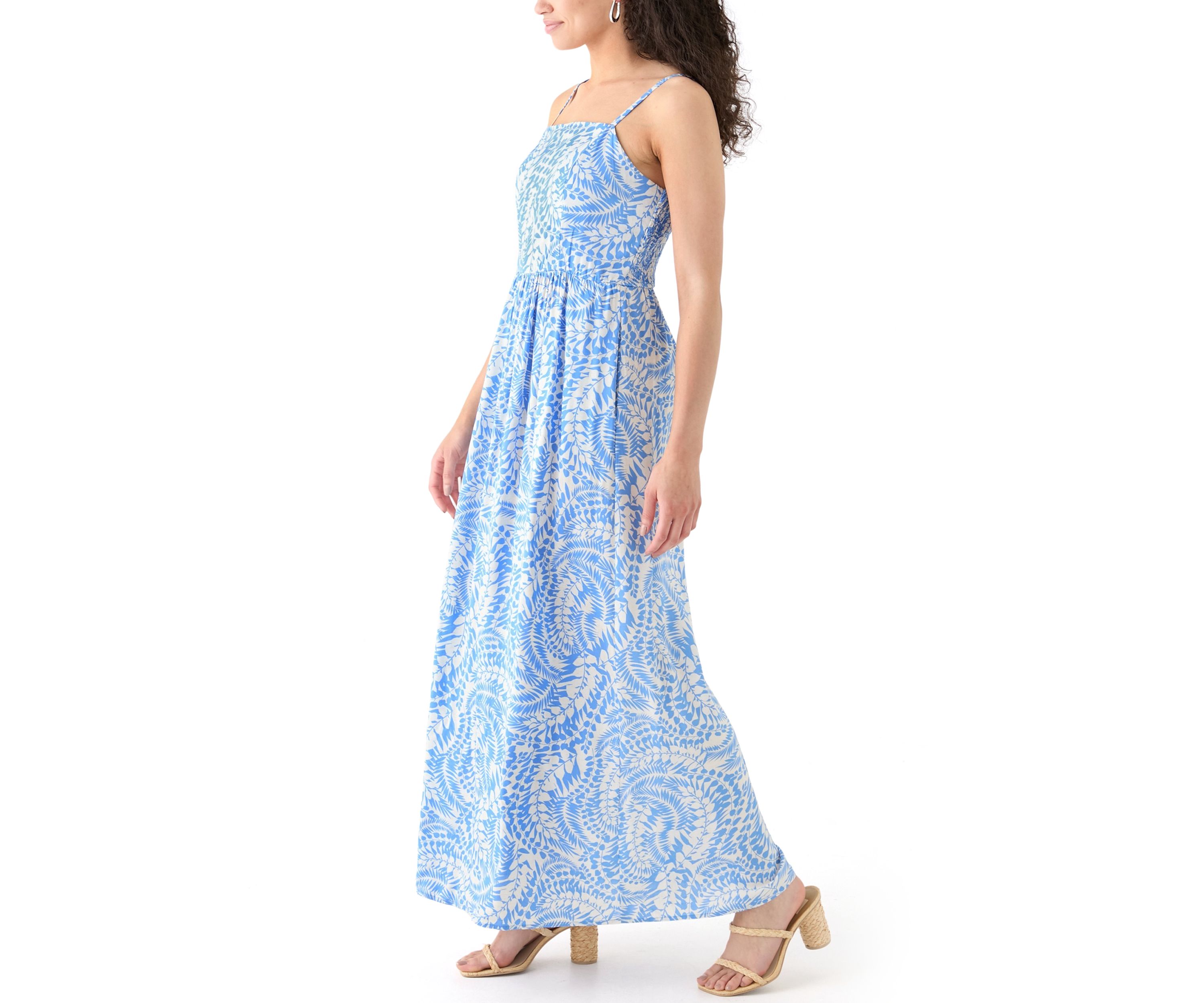 Womens Printed Rayon Challis Linen Maxi Dress