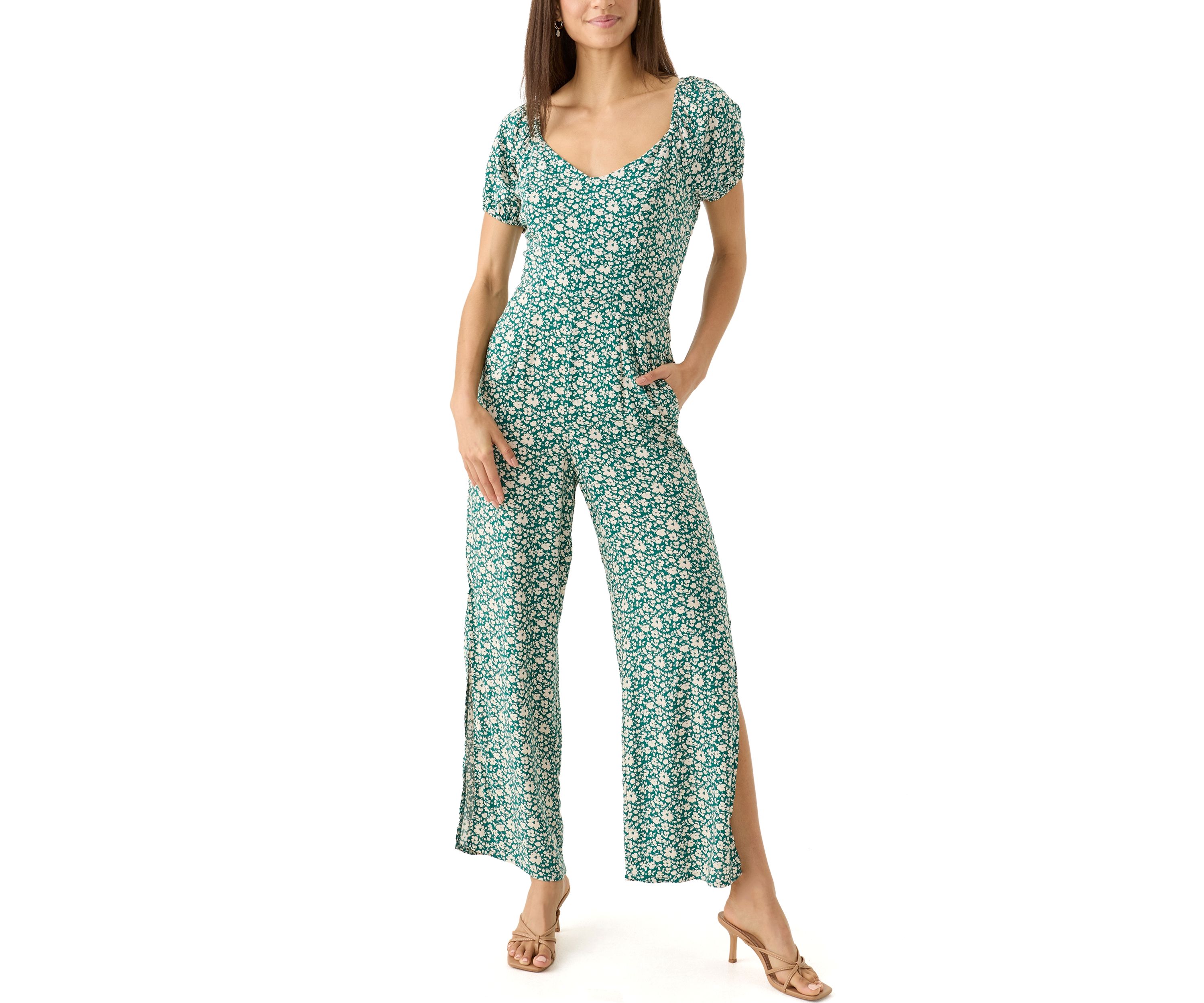 Womens Short Sleeve Floral Jumpsuit