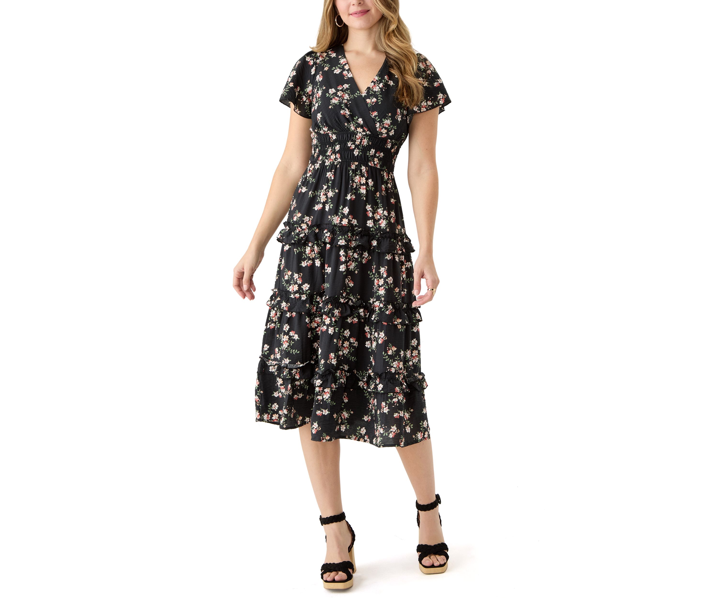 Womens Floral Printed Midi Dress