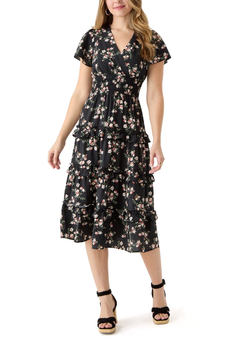 Womens Floral Printed Midi Dress