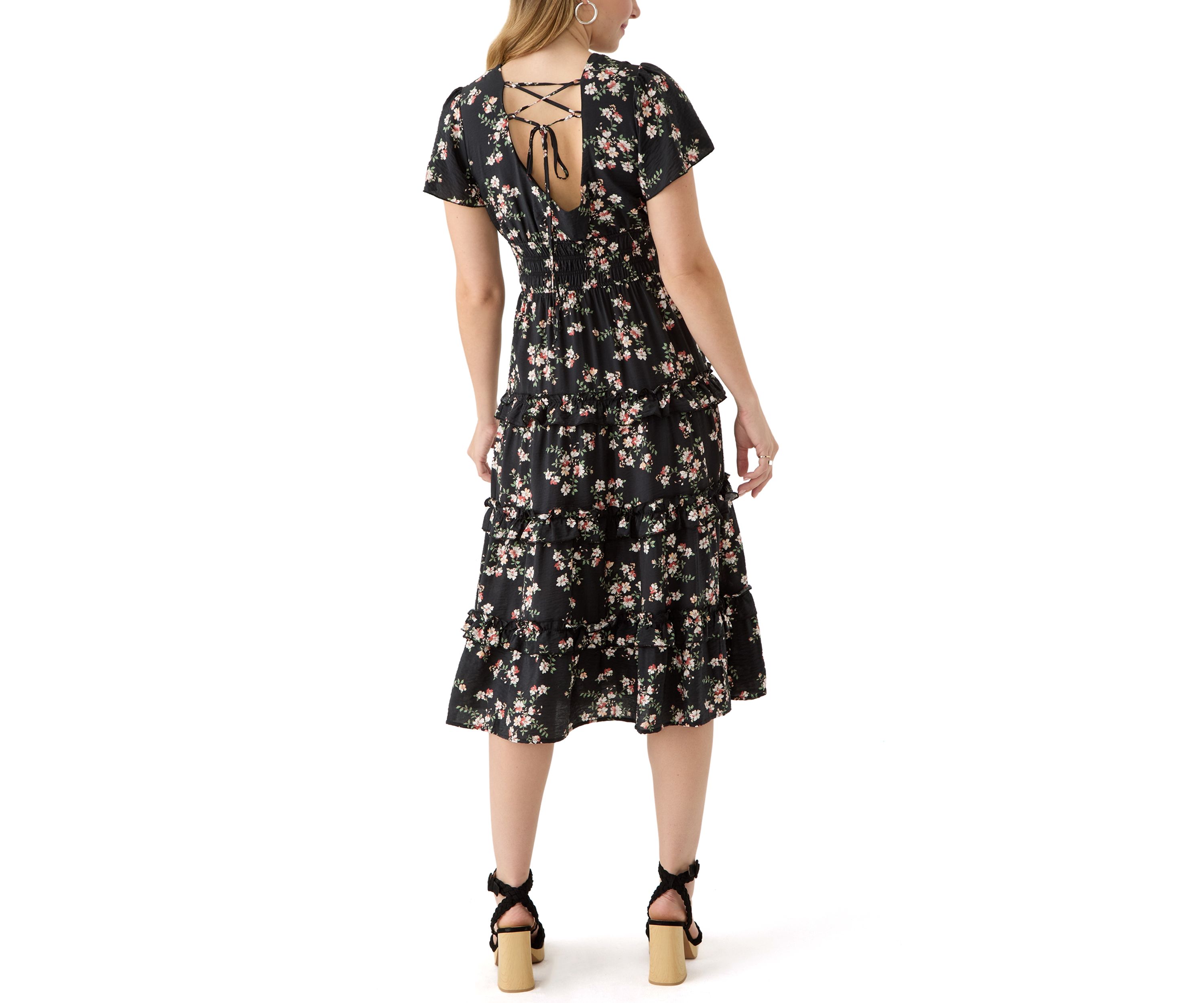 Womens Floral Printed Midi Dress