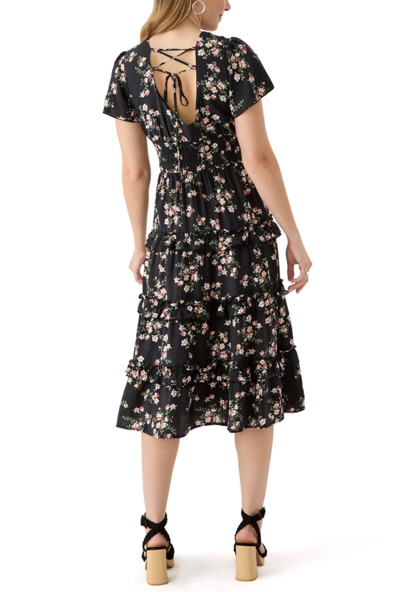 Womens Floral Printed Midi Dress
