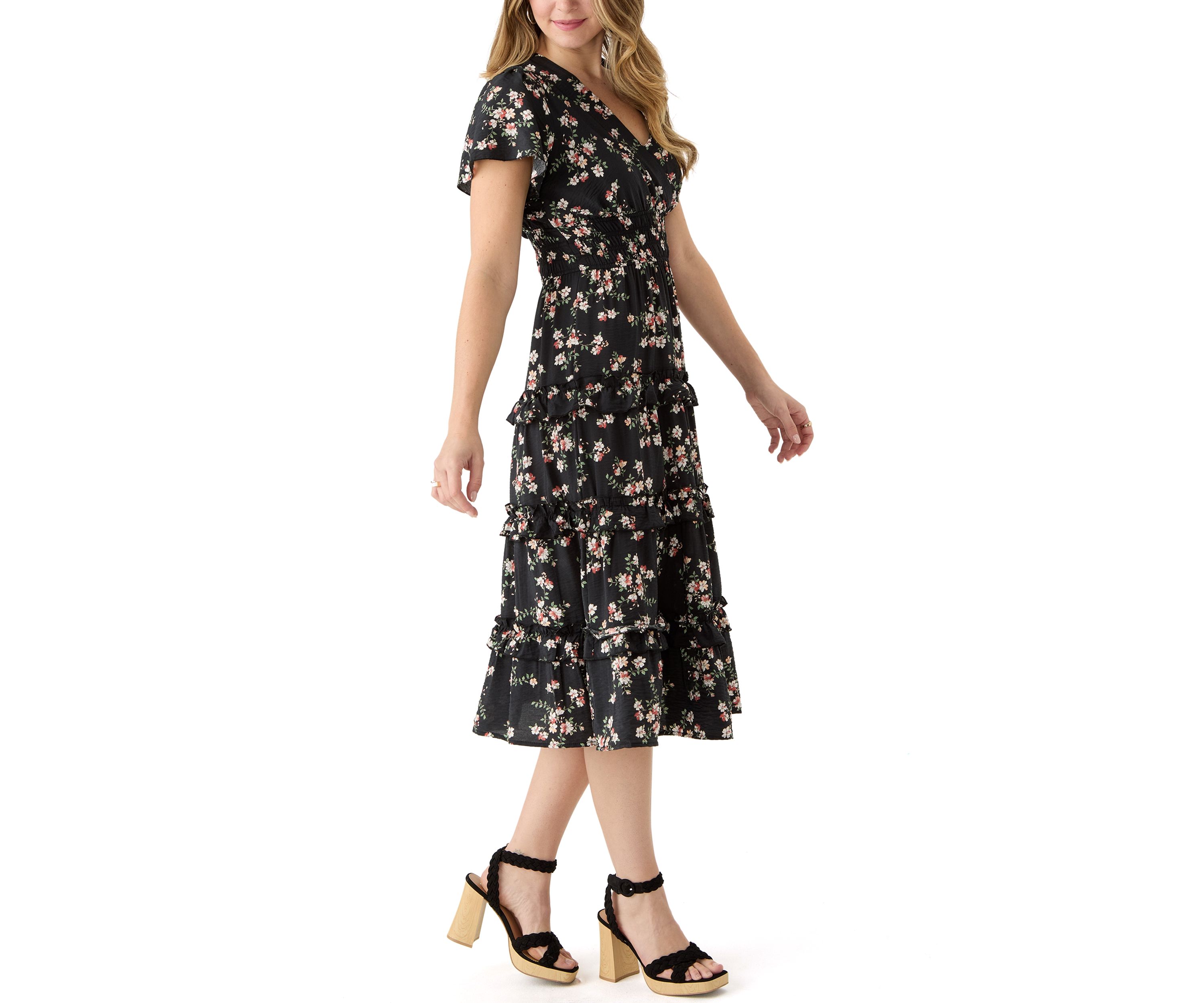 Womens Floral Printed Midi Dress