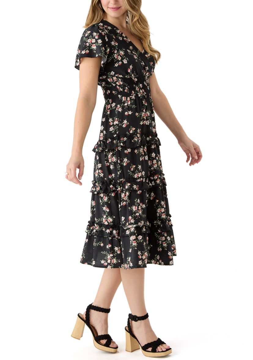 Womens Floral Printed Midi Dress