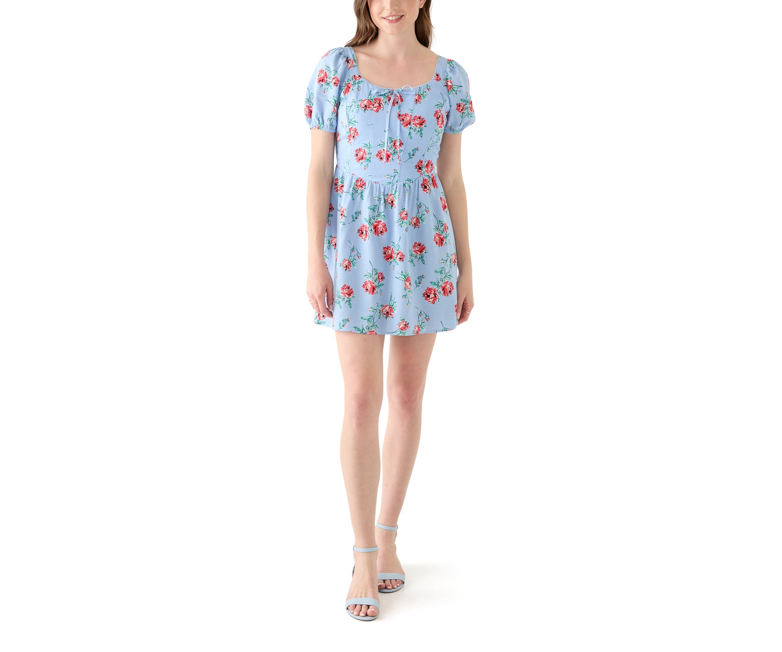 Womens Linen Challis Printed Mini Dress