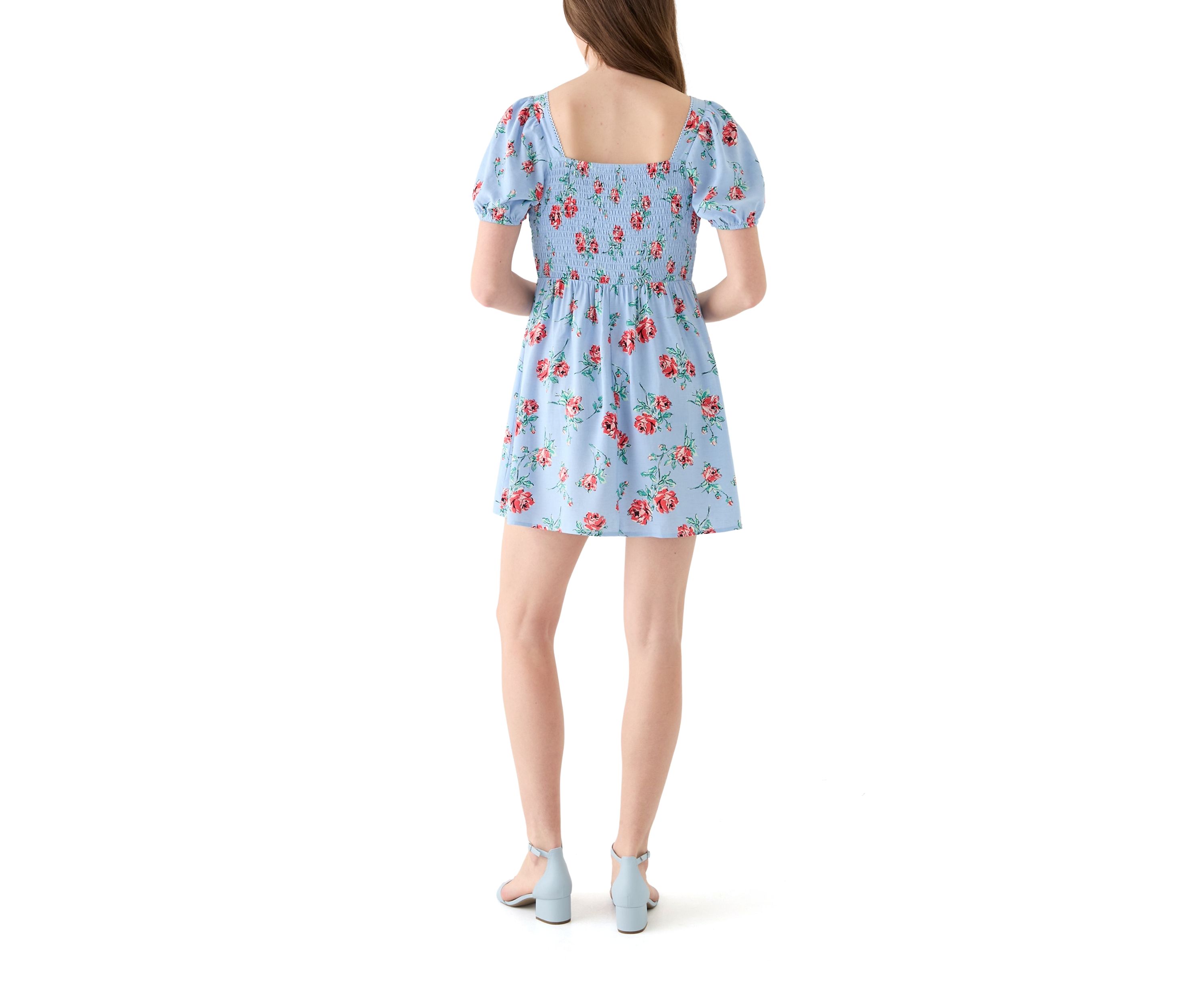 Womens Linen Challis Printed Mini Dress