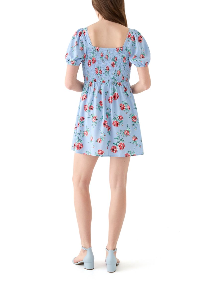 Womens Linen Challis Printed Mini Dress