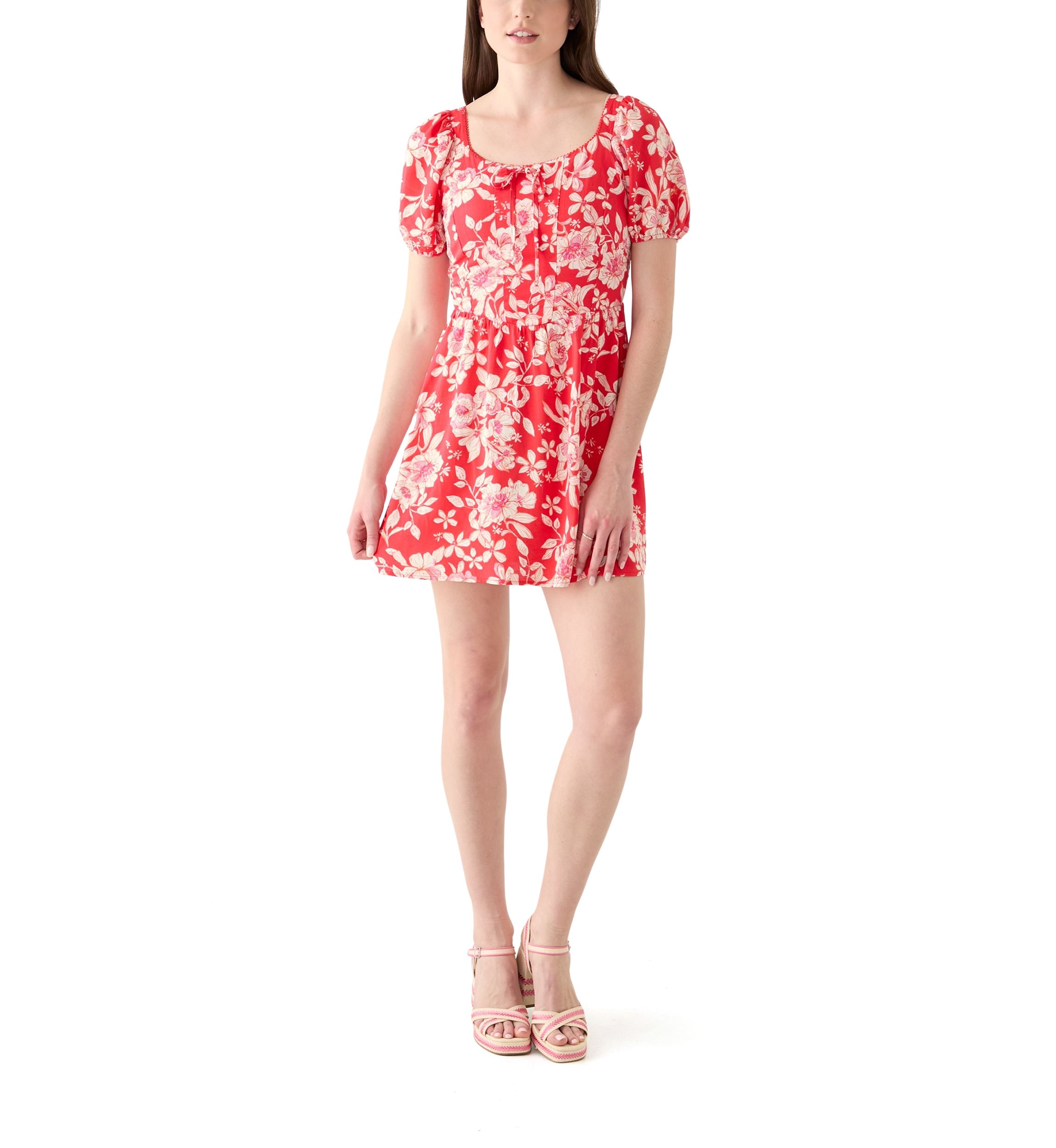 Womens Linen Challis Printed Mini Dress