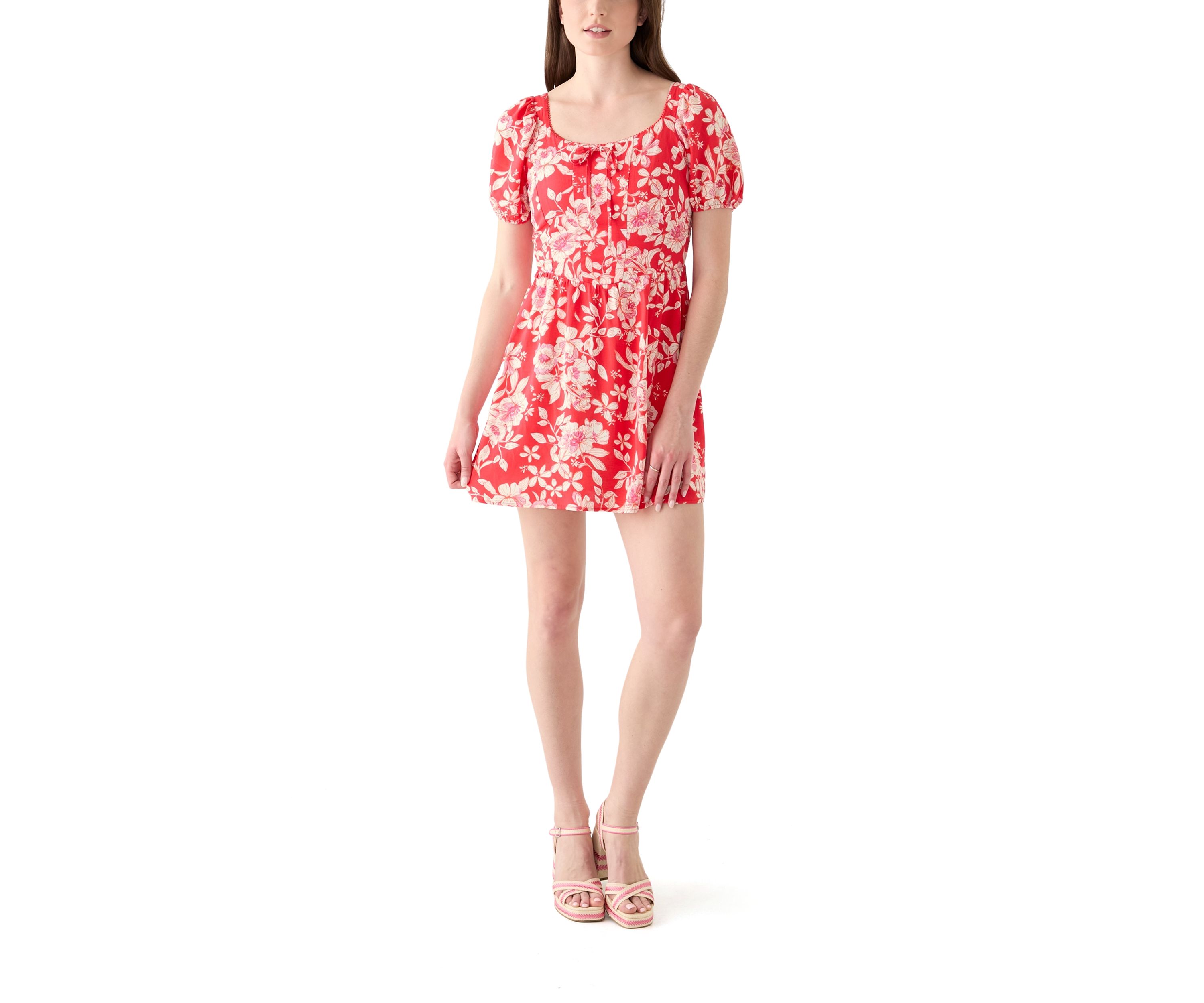 Womens Linen Challis Printed Mini Dress