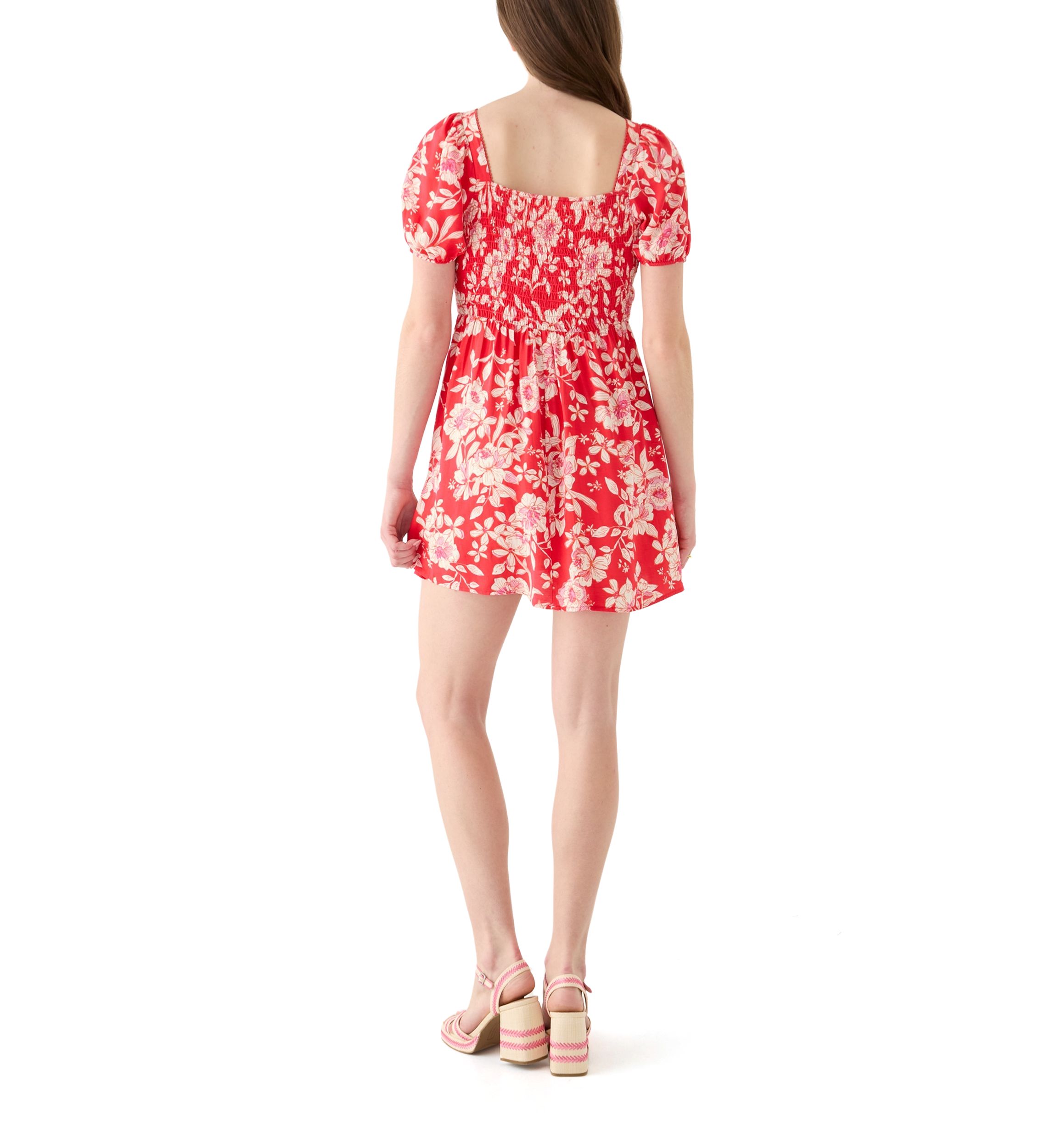 Womens Linen Challis Printed Mini Dress