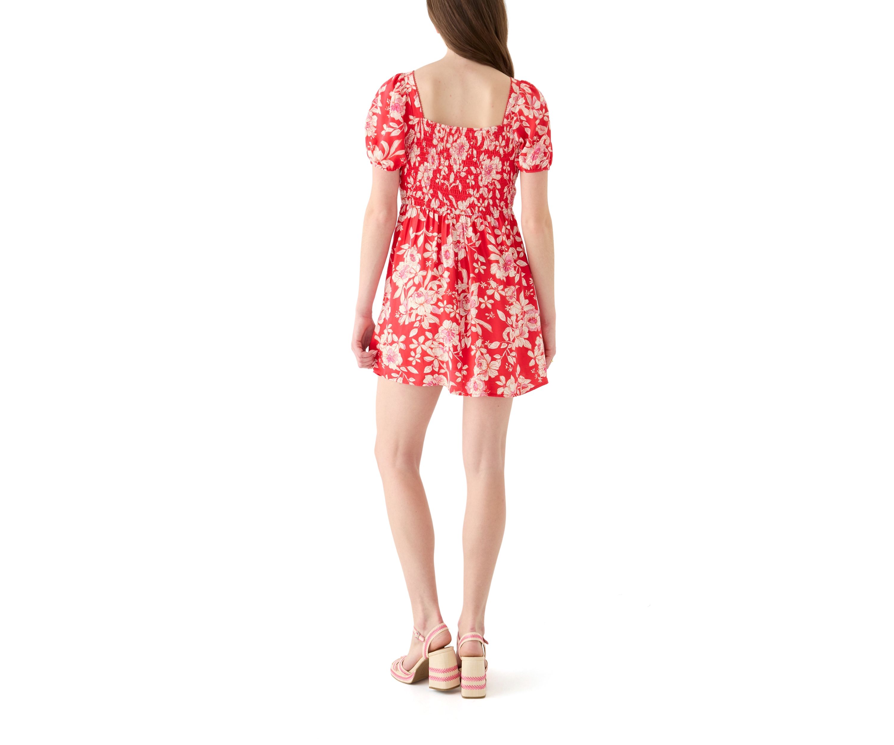 Womens Linen Challis Printed Mini Dress