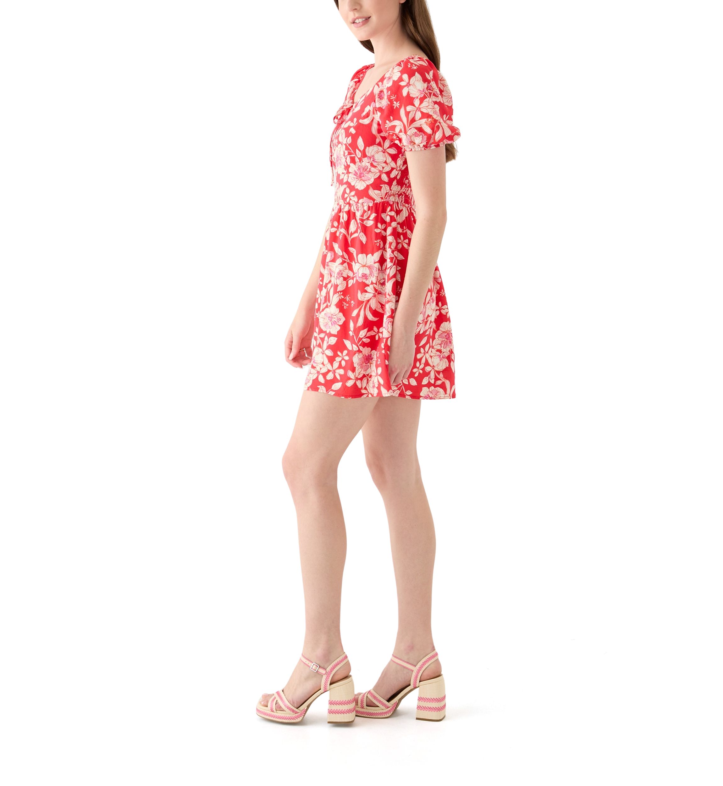 Womens Linen Challis Printed Mini Dress