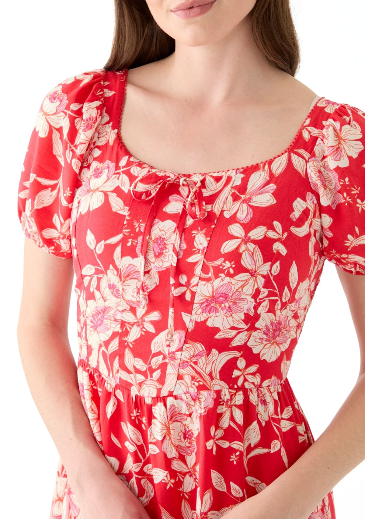 Womens Linen Challis Printed Mini Dress