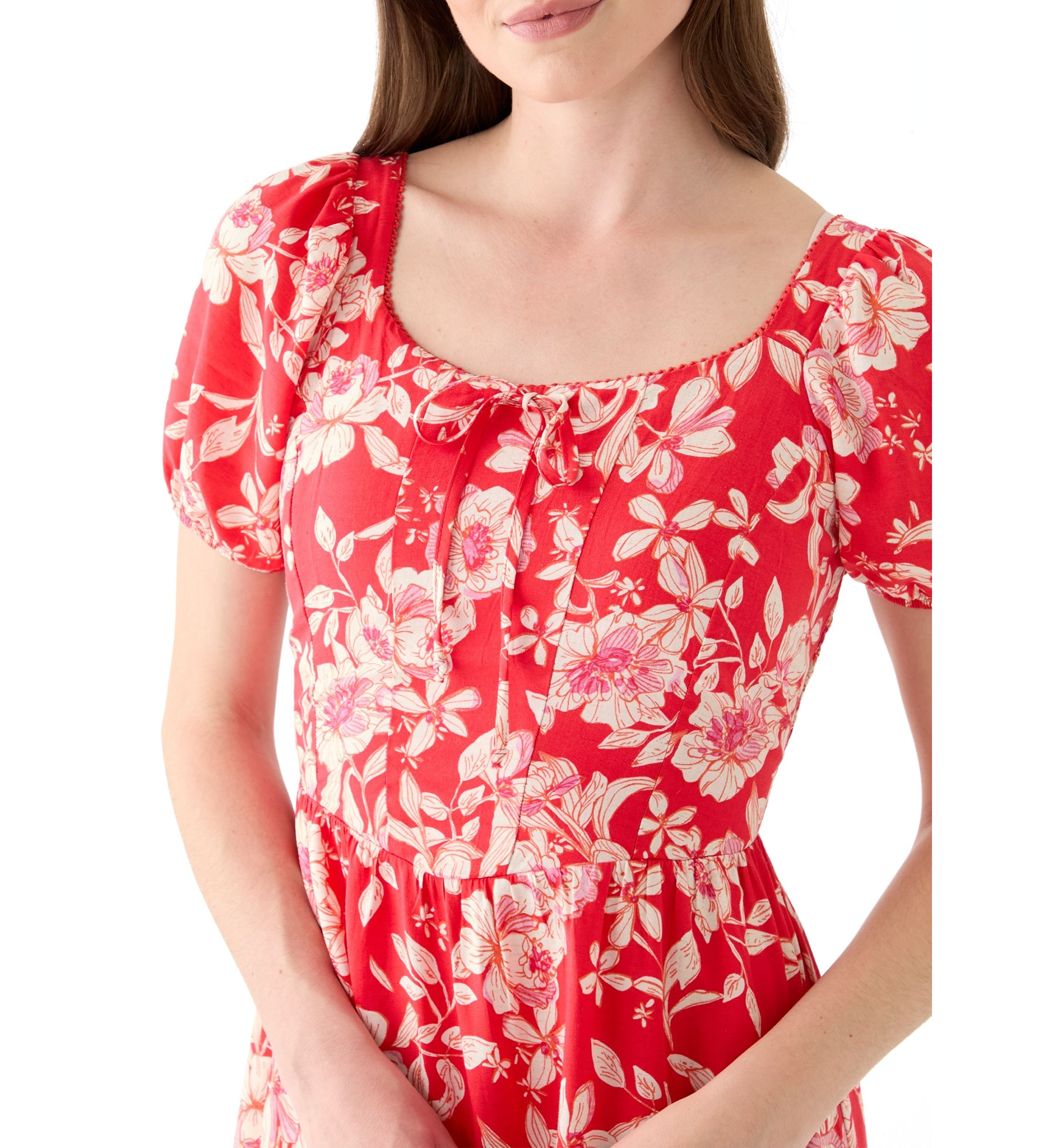 Womens Linen Challis Printed Mini Dress