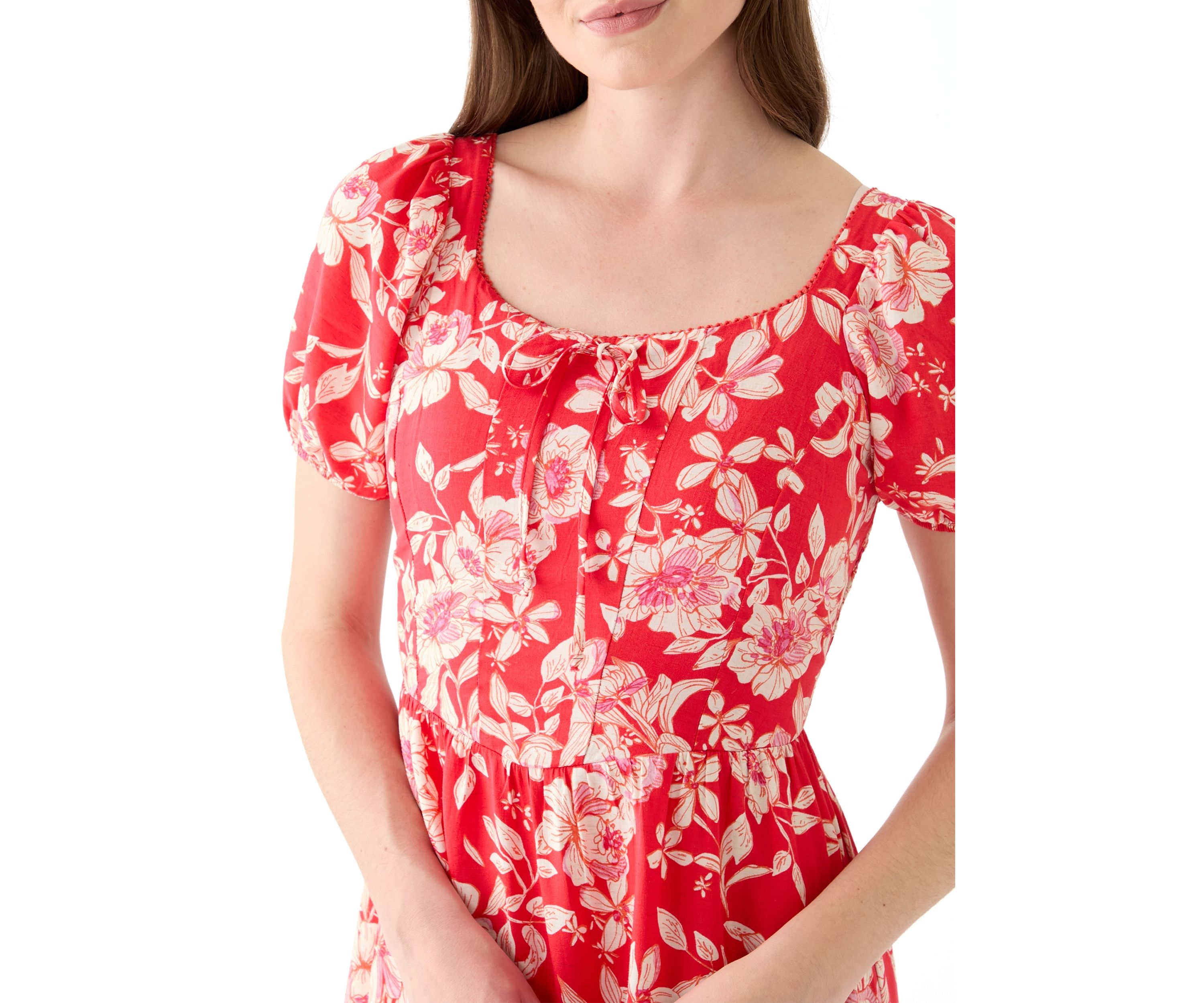 Womens Linen Challis Printed Mini Dress