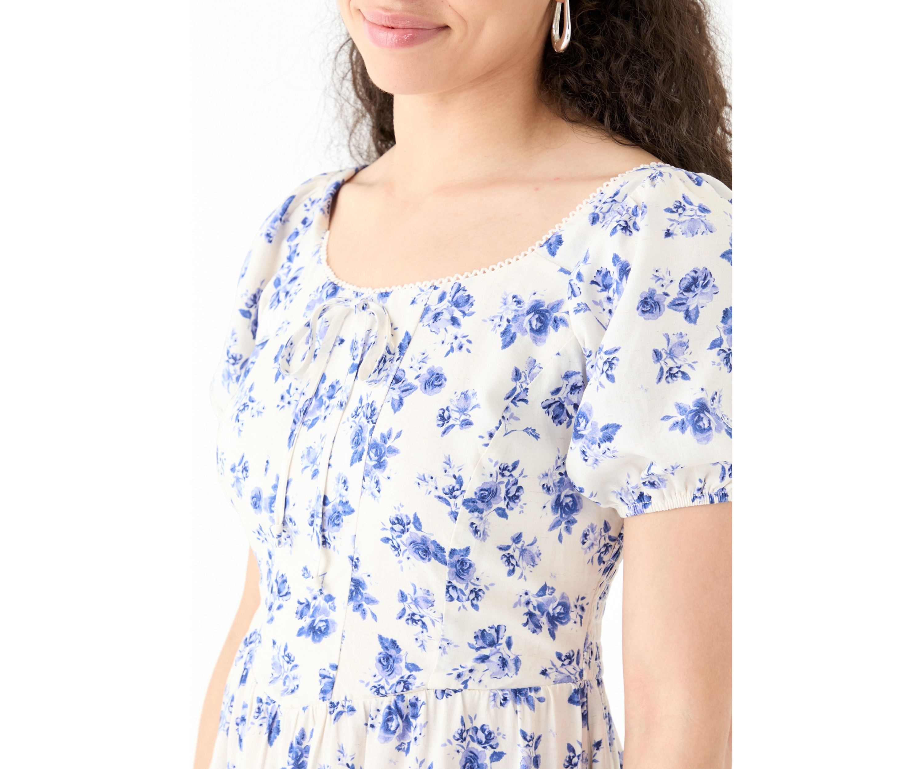 Womens Linen Challis Printed Mini Dress