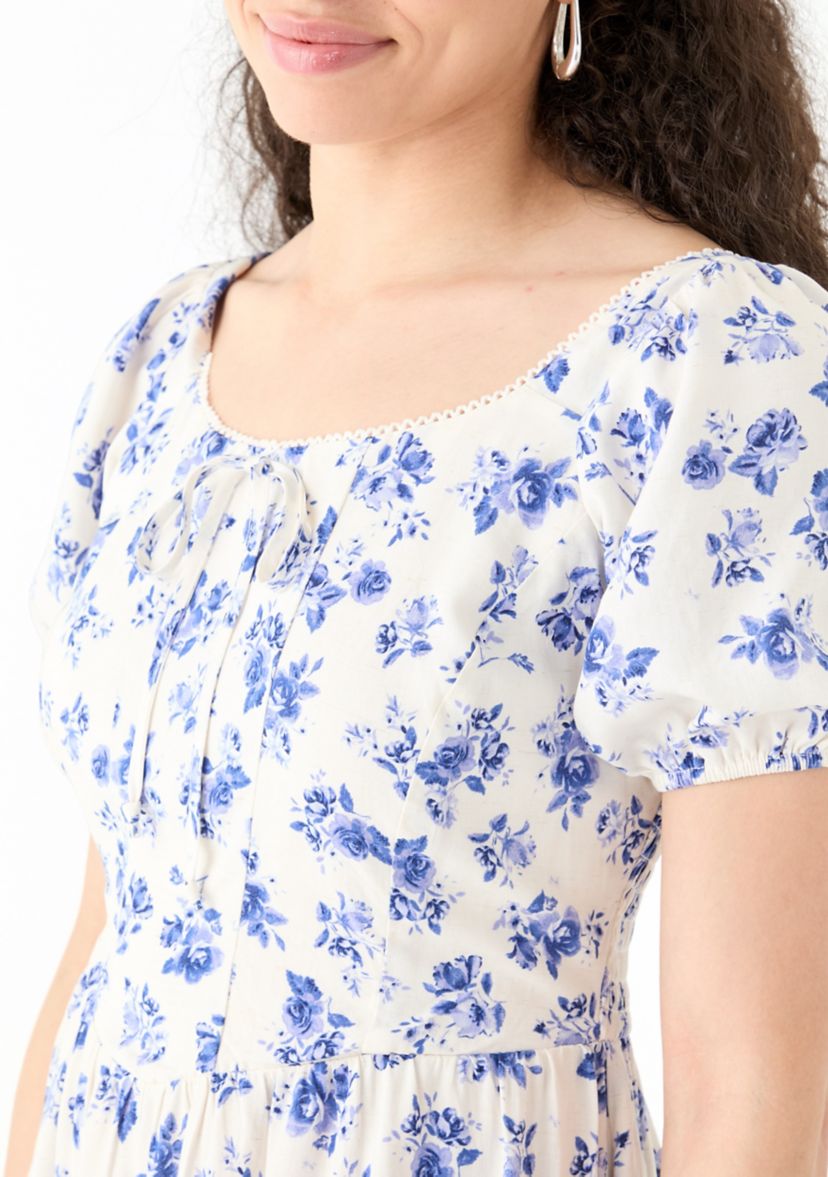 Womens Linen Challis Printed Mini Dress