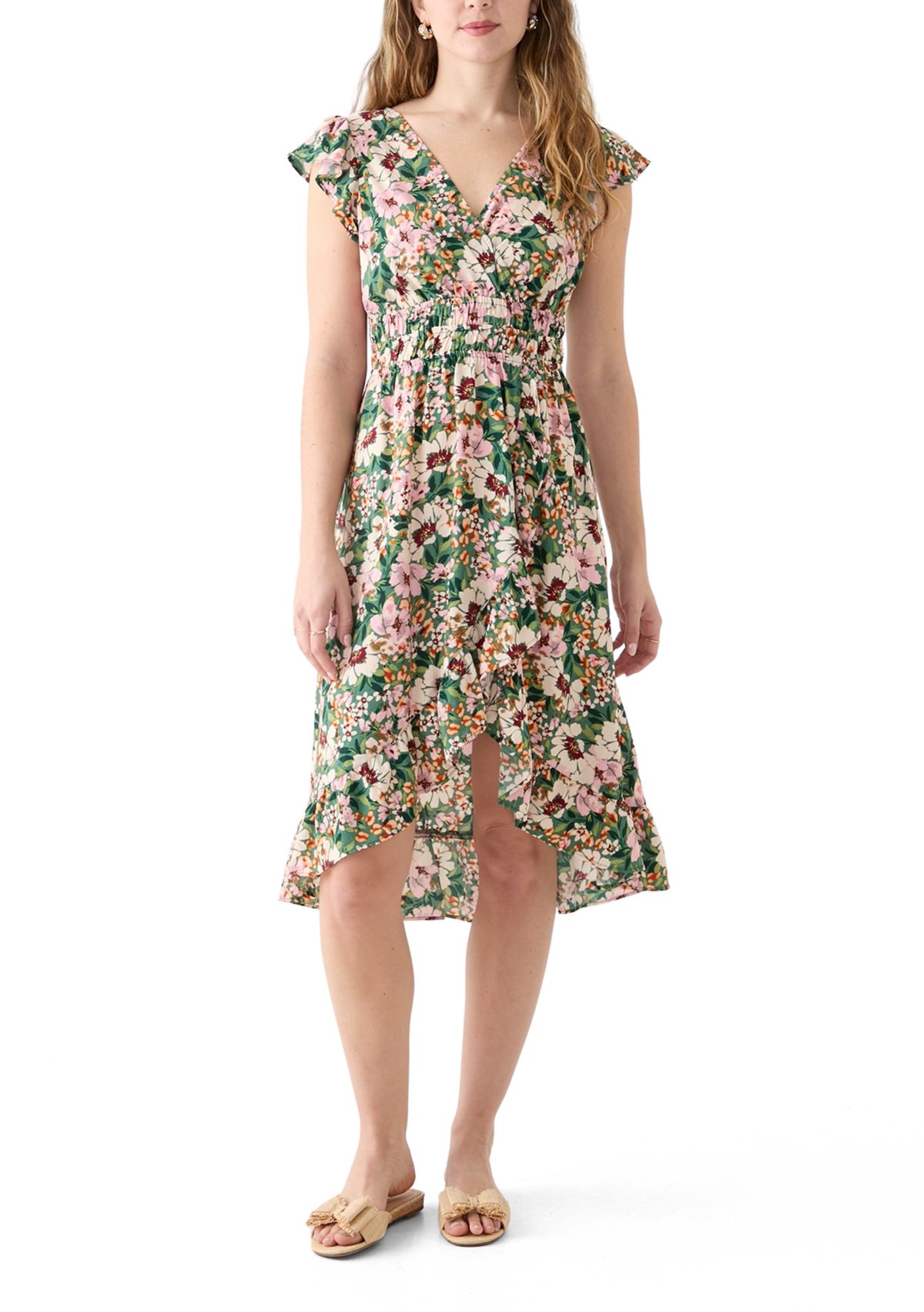 Womens Flutter Sleeve Midi Dress