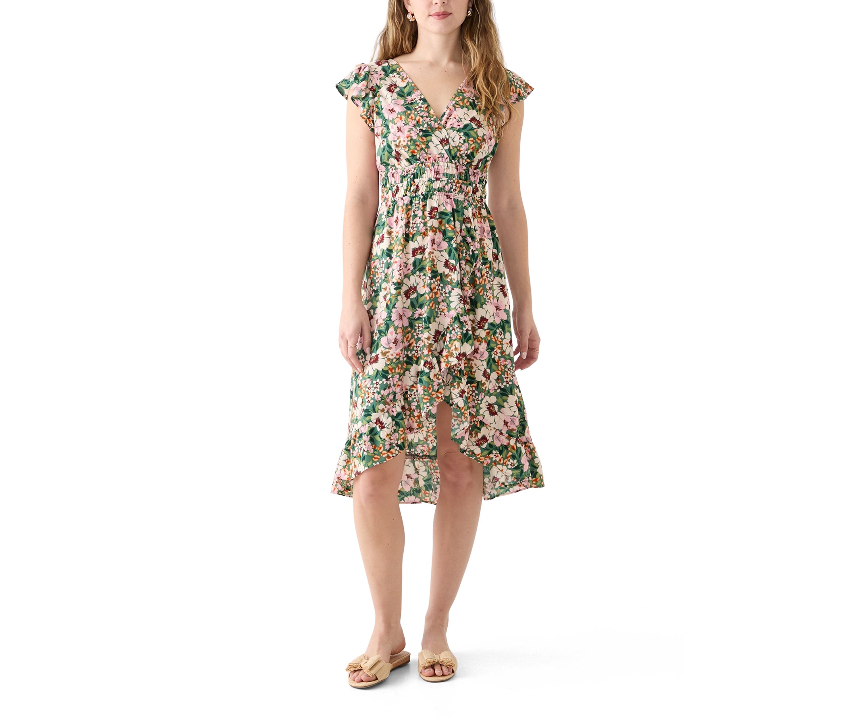 Womens Flutter Sleeve Midi Dress