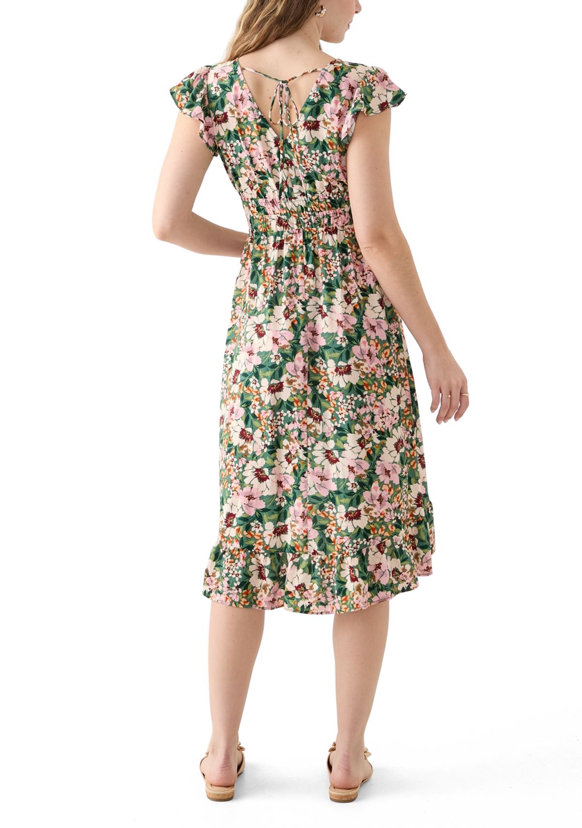 Womens Flutter Sleeve Midi Dress