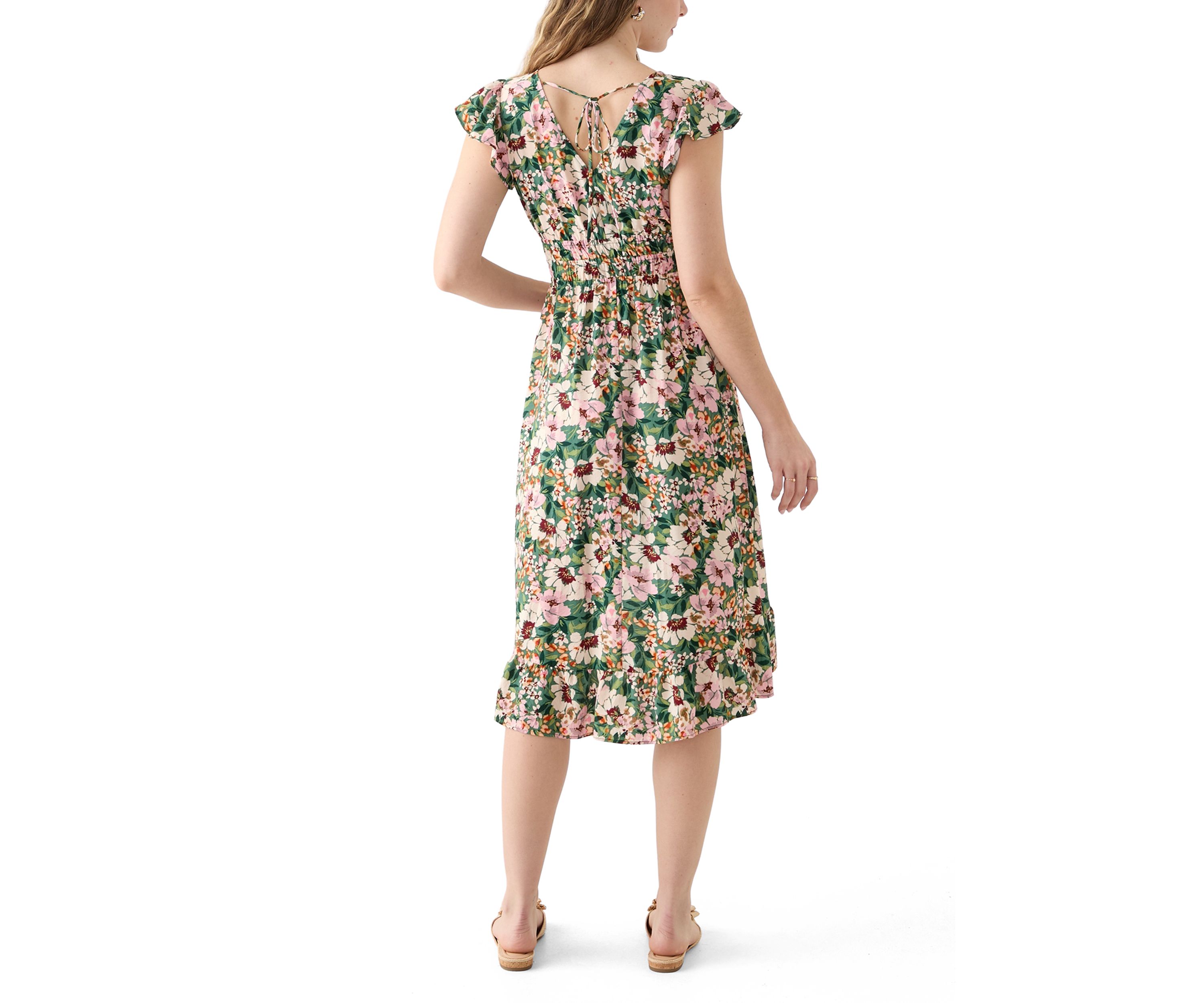 Womens Flutter Sleeve Midi Dress