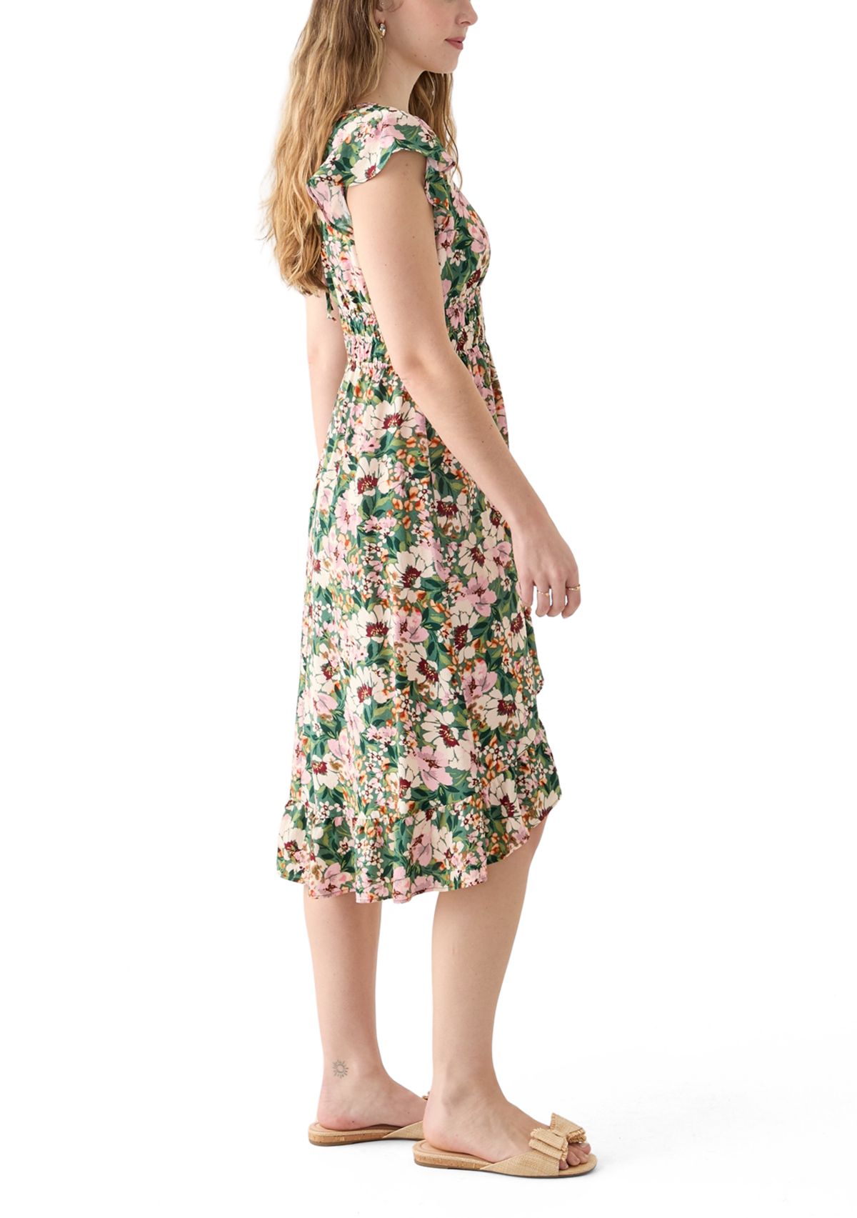 Womens Flutter Sleeve Midi Dress